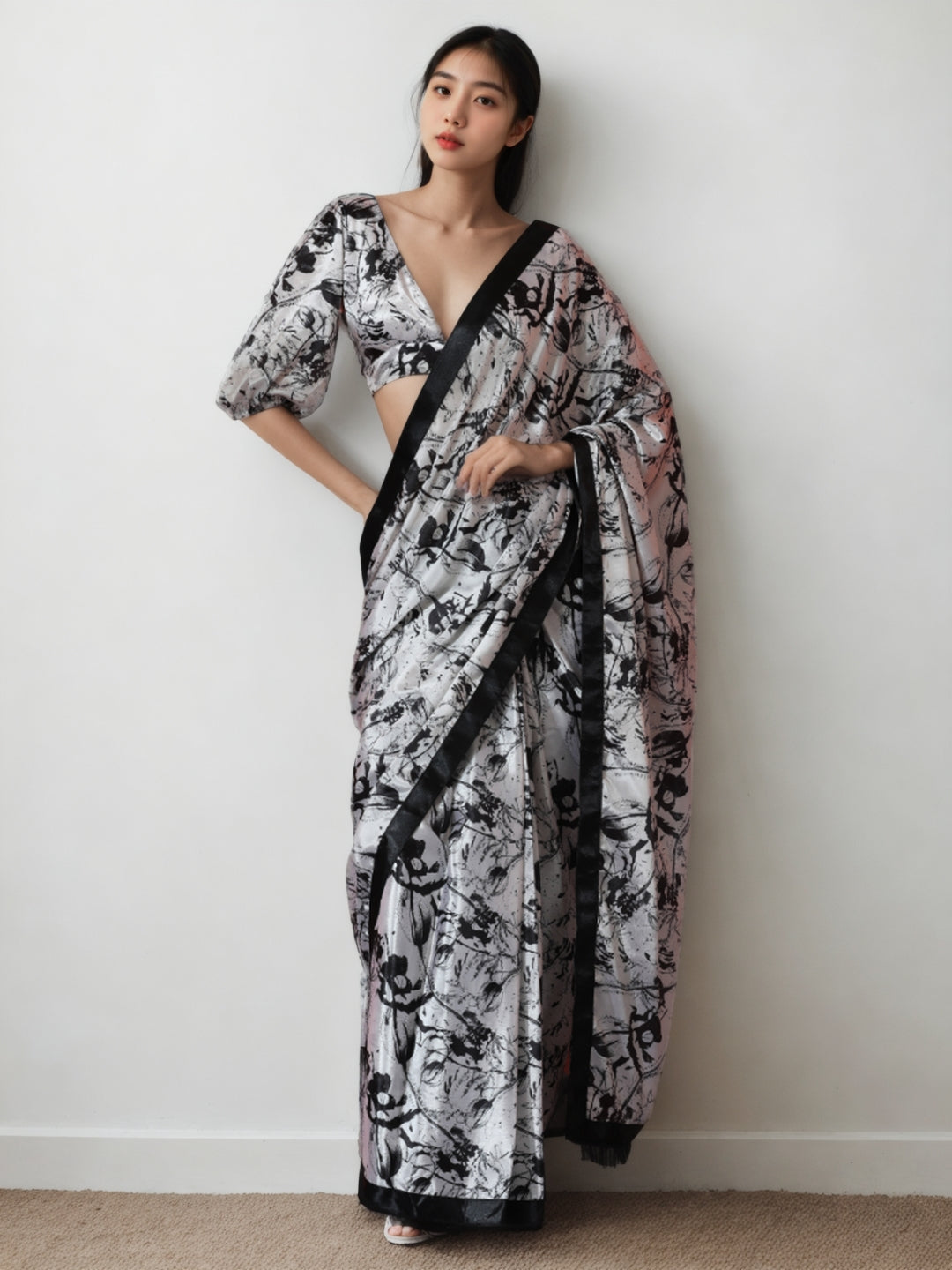 Urban Pallu Woven Design Silk Blend Fusion Saree