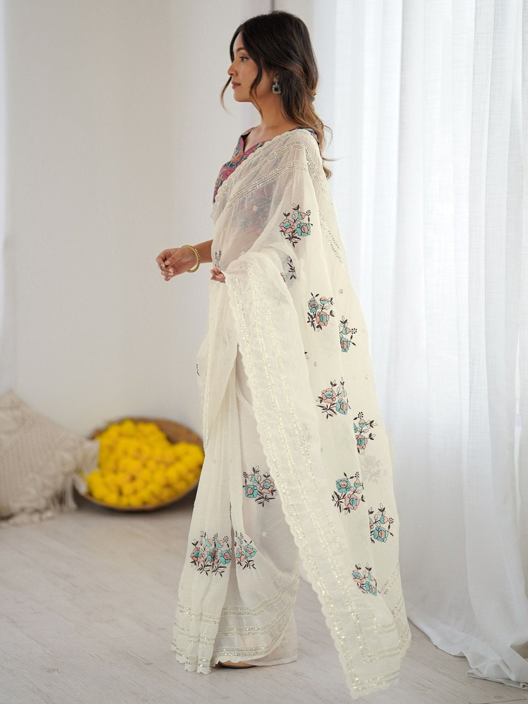 Urban Pallu Embroidered Silk Blend Festive Saree