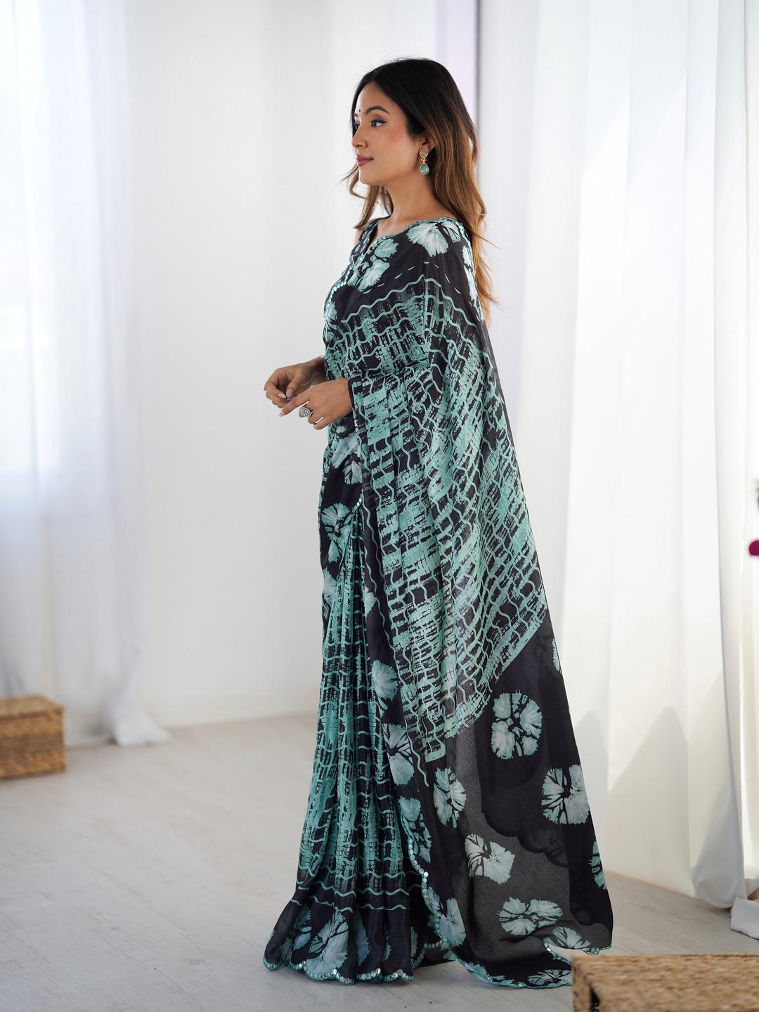 Urban Pallu Tie and Dye Sequinned Silk Blend Saree