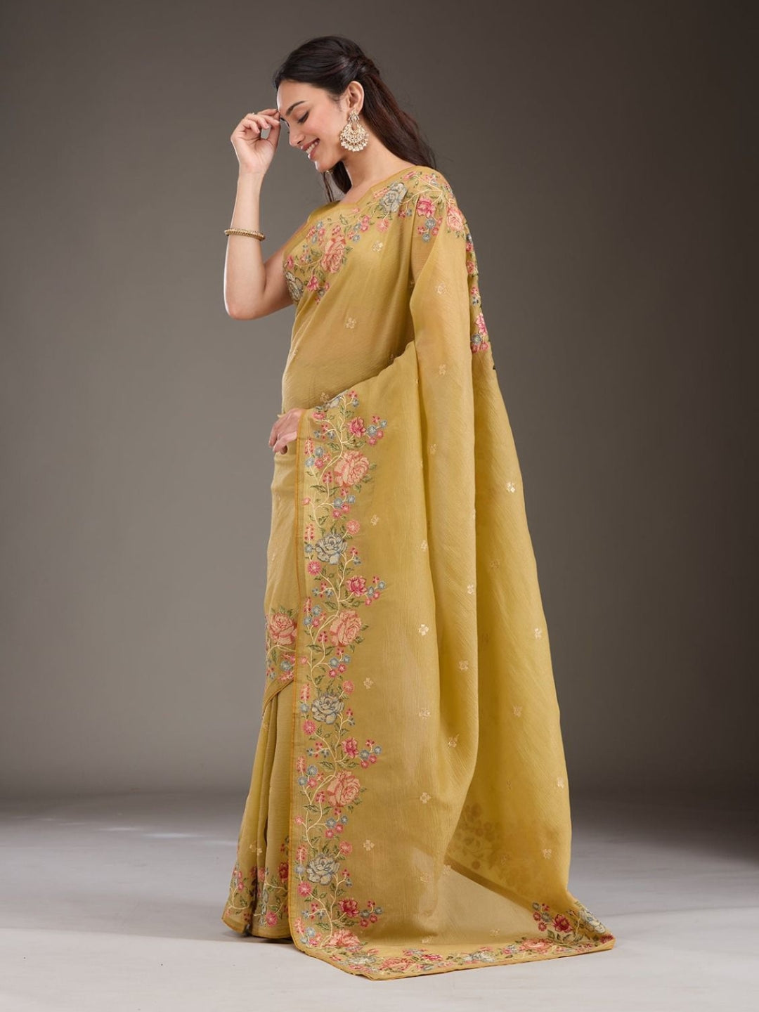 Urban Pallu Solid Organza Festive Saree