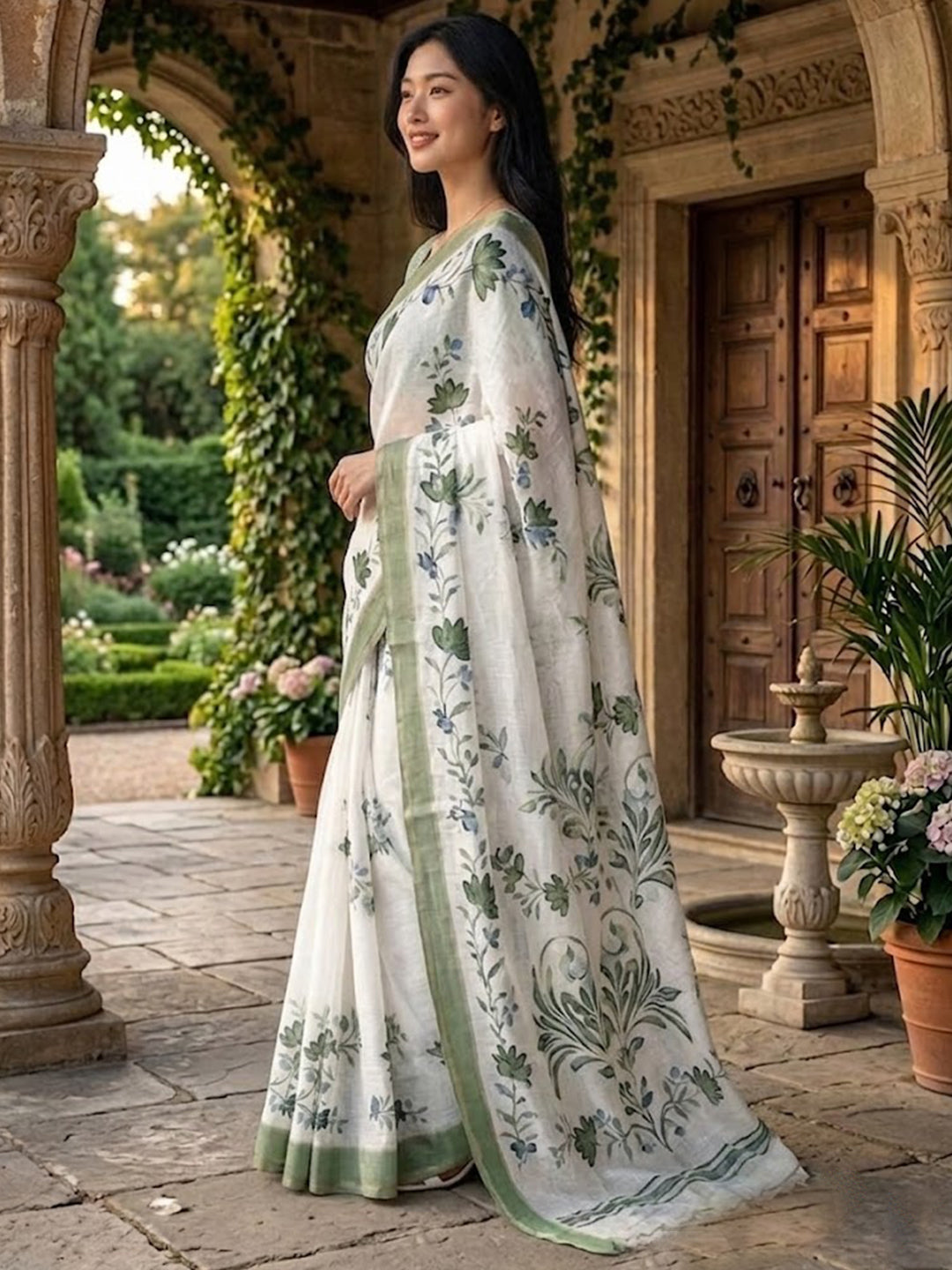 Urban Pallu Printed Cotton Blend Work Saree