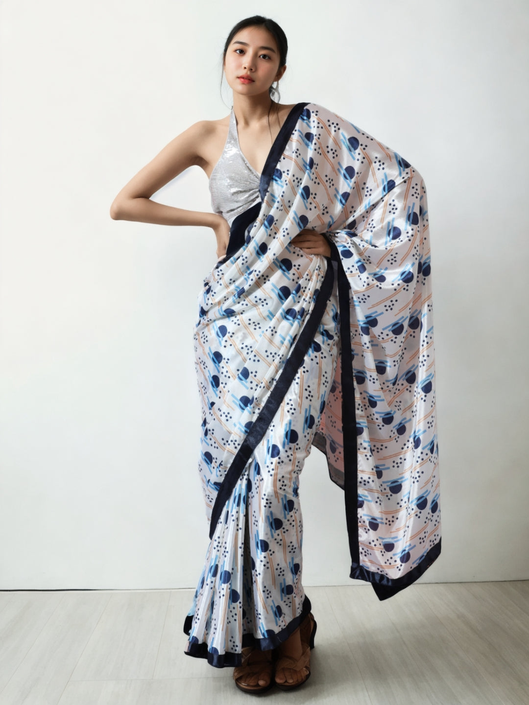 Urban Pallu Woven Design Silk Blend Fusion Saree