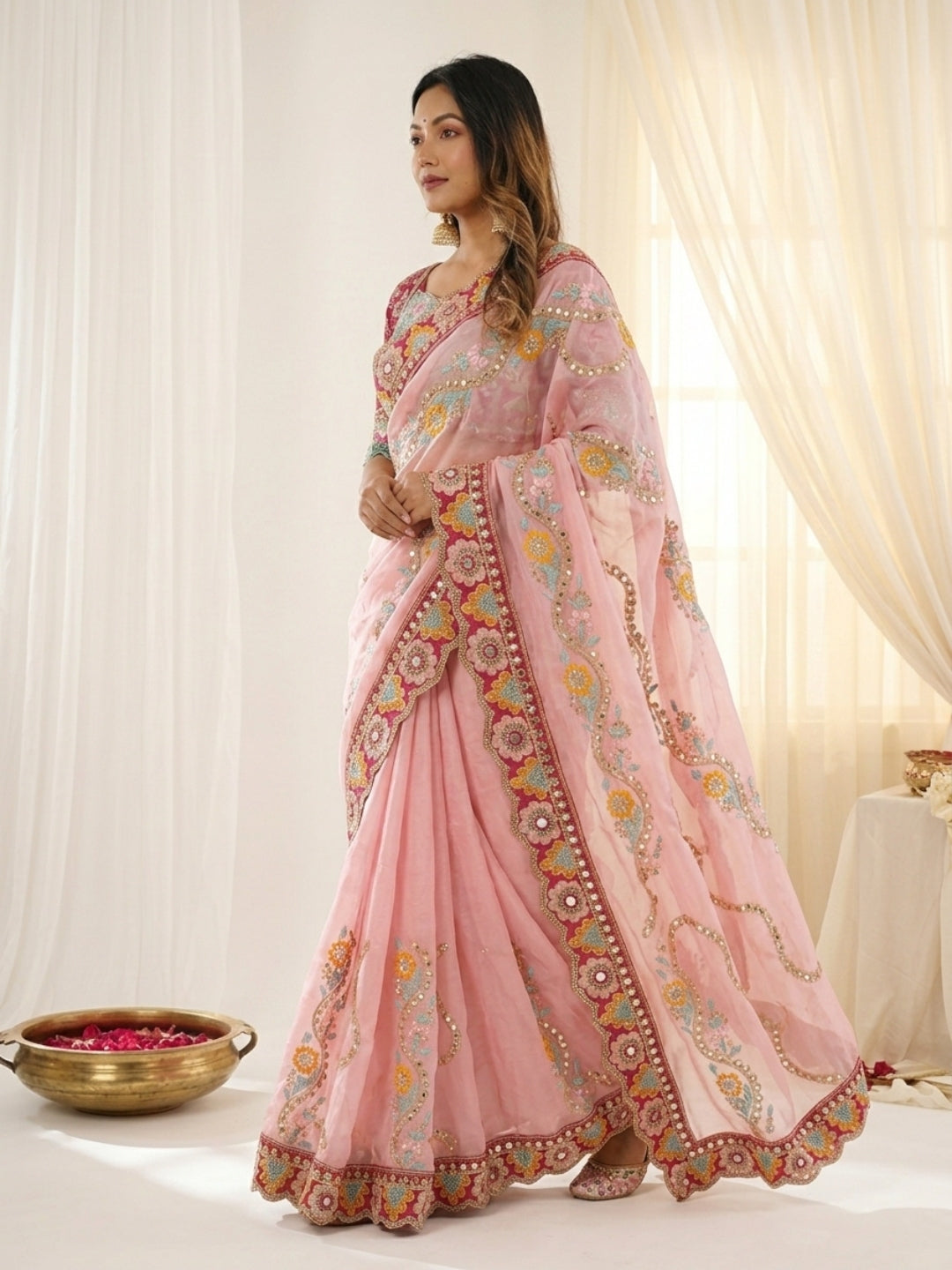Urban Pallu Embroidered Silk Blend Festive Saree