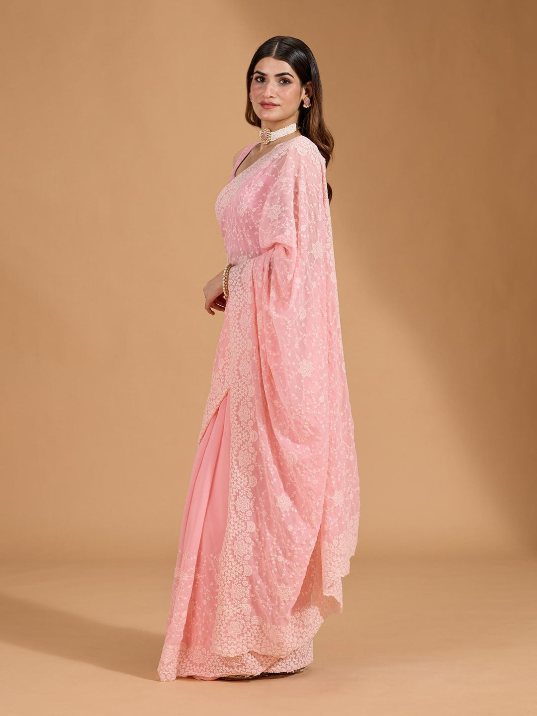 Urban Pallu Embroidered Pure Georgette Festive Saree