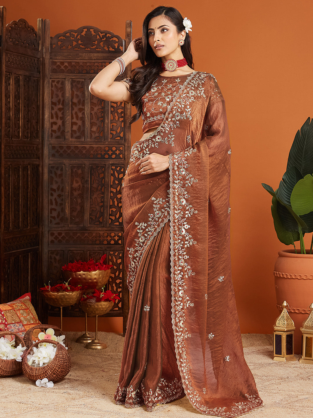 Urban Pallu Embroidered Organza Fusion Saree