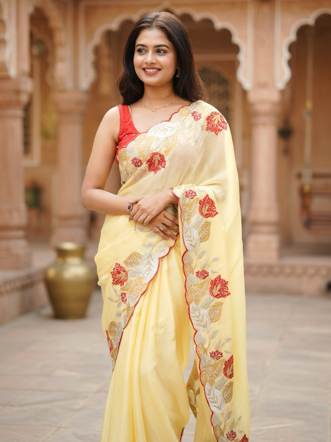 Urban Pallu Woven Design Poly Chiffon Traditional Saree