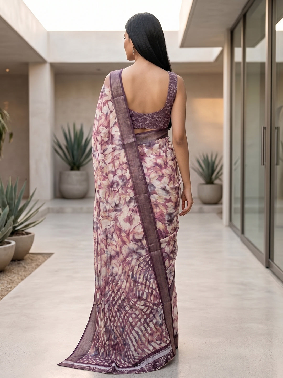 Urban Pallu Solid Cotton Blend Festive Saree