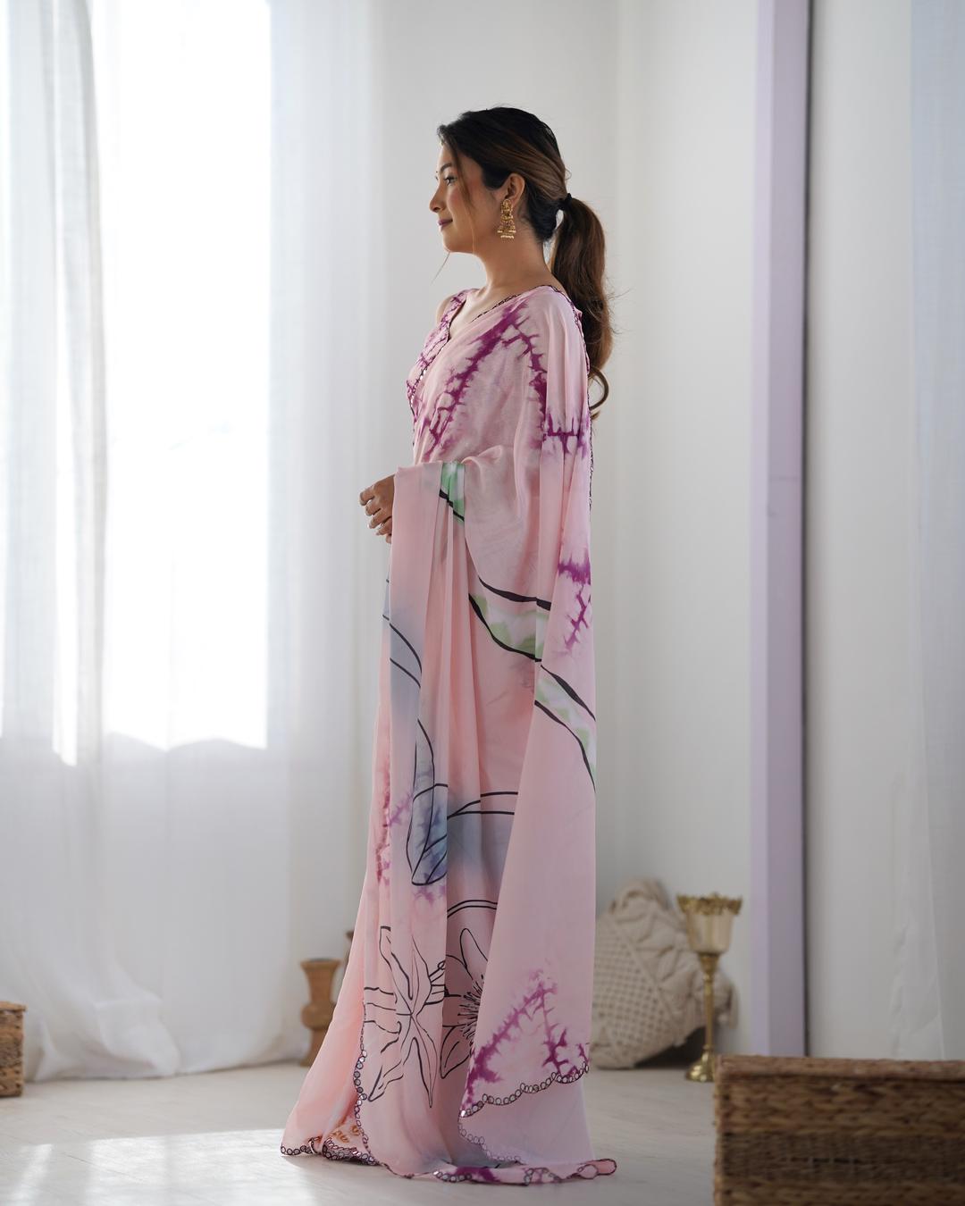 Urban Pallu Floral Mirror Work Silk Blend Saree