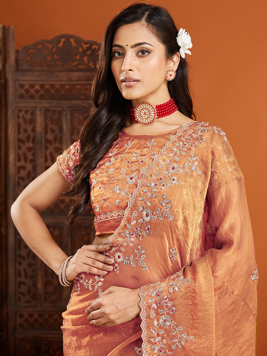 Urban Pallu Embroidered Organza Fusion Saree