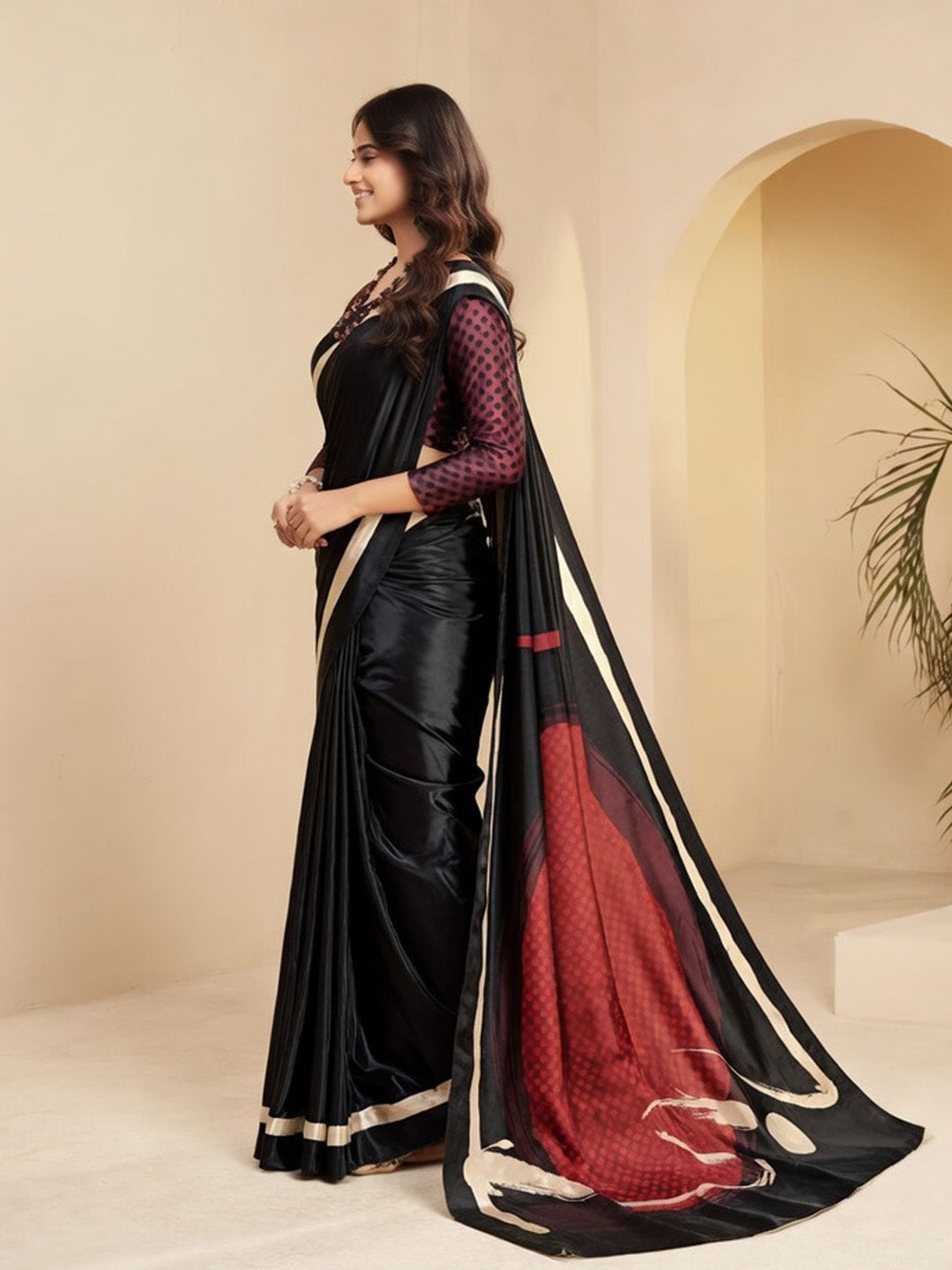 Urban Pallu Printed Poly Silk Work Saree