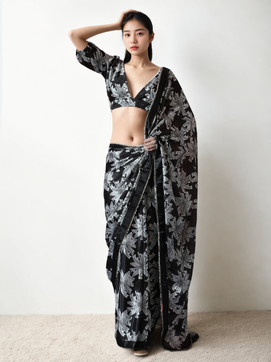 Urban Pallu Woven Design Silk Blend Fusion Saree