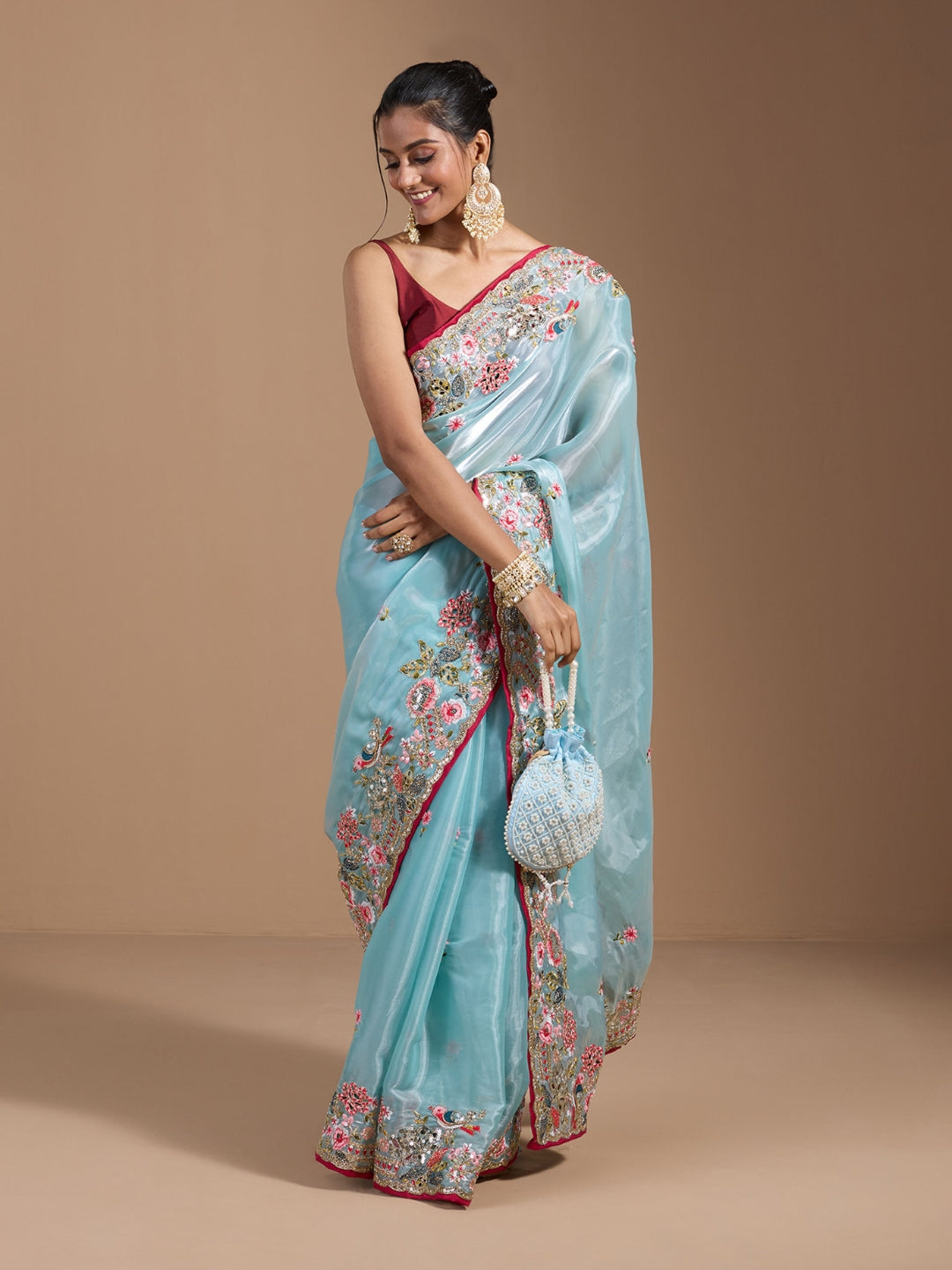 Urban Pallu Embroidered Tissue Festive Saree