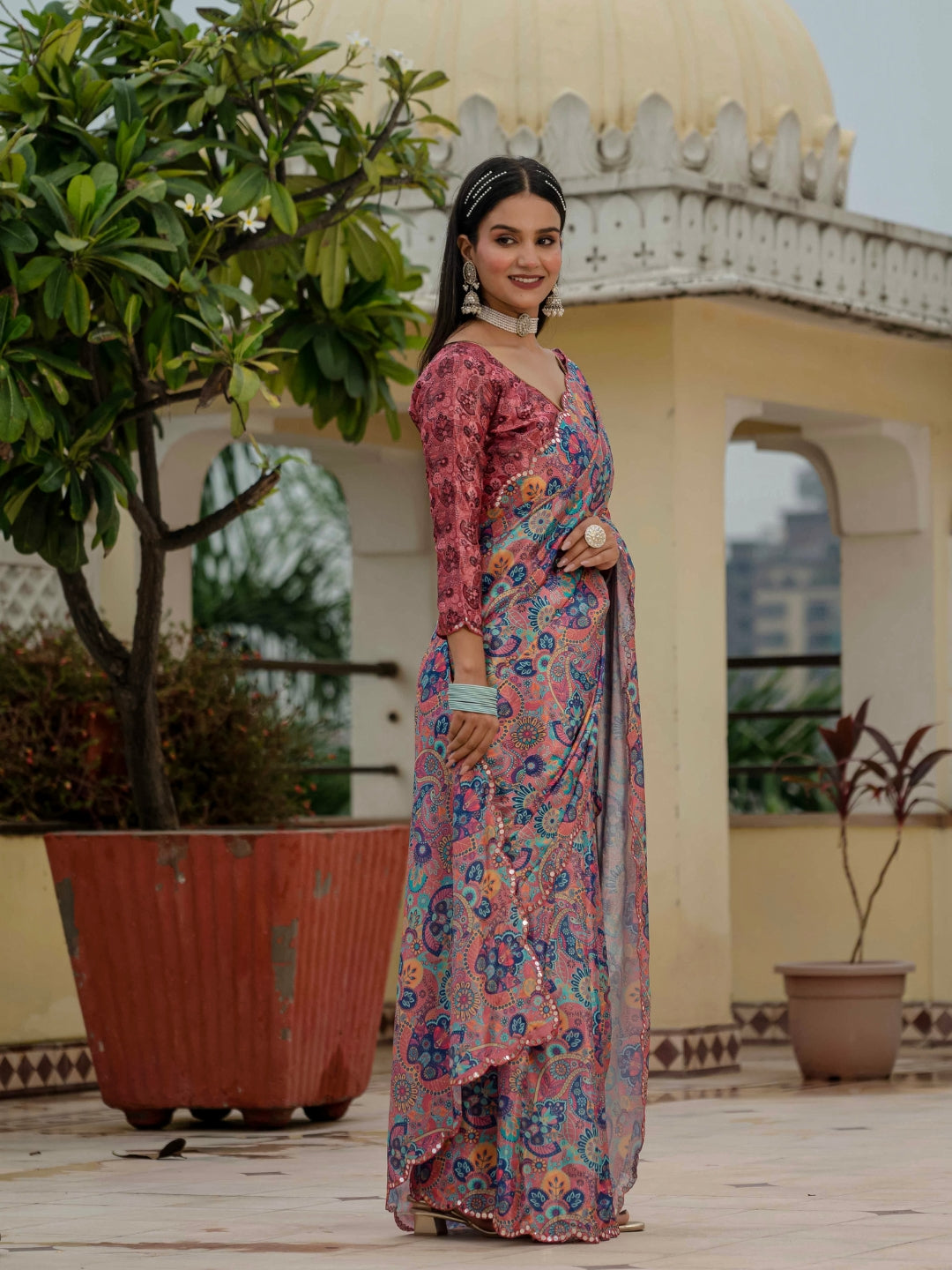 Urban Pallu Woven Design Silk Blend Fusion Saree
