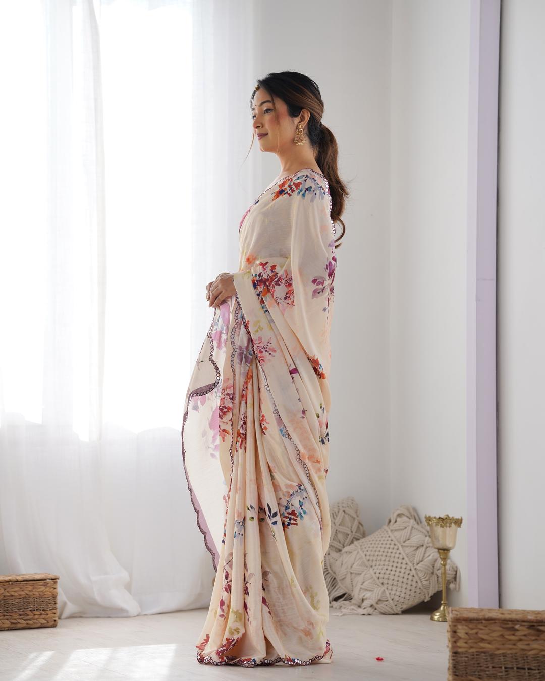 Urban Pallu Floral Mirror Work Silk Blend Saree