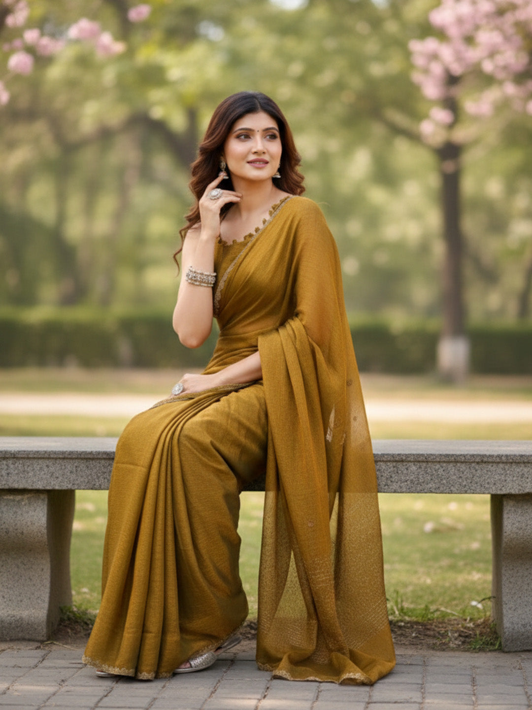 Urban Pallu Floral Sequinned Silk Blend Fusion Saree
