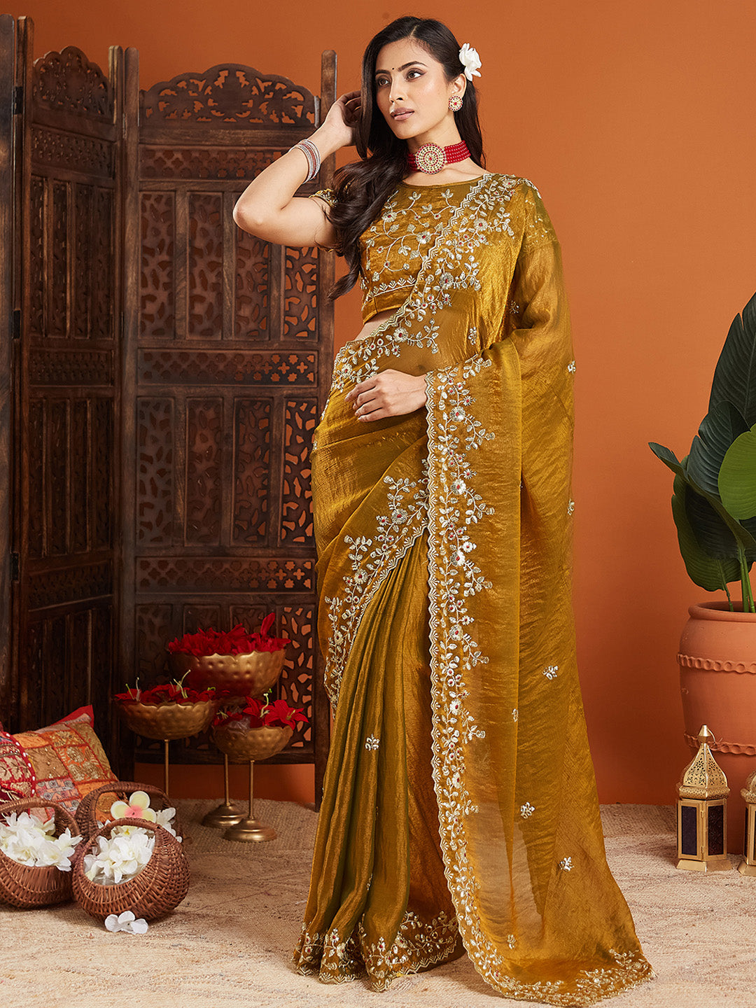Urban Pallu Embroidered Organza Fusion Saree