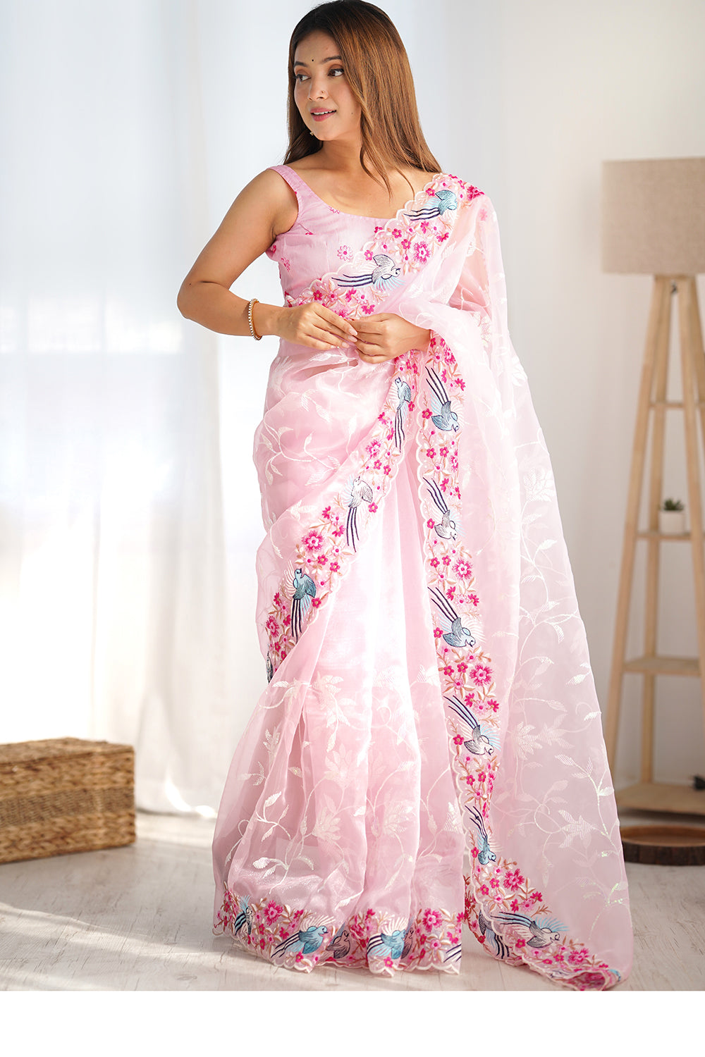 Urban Pallu Solid Organza Festive Saree