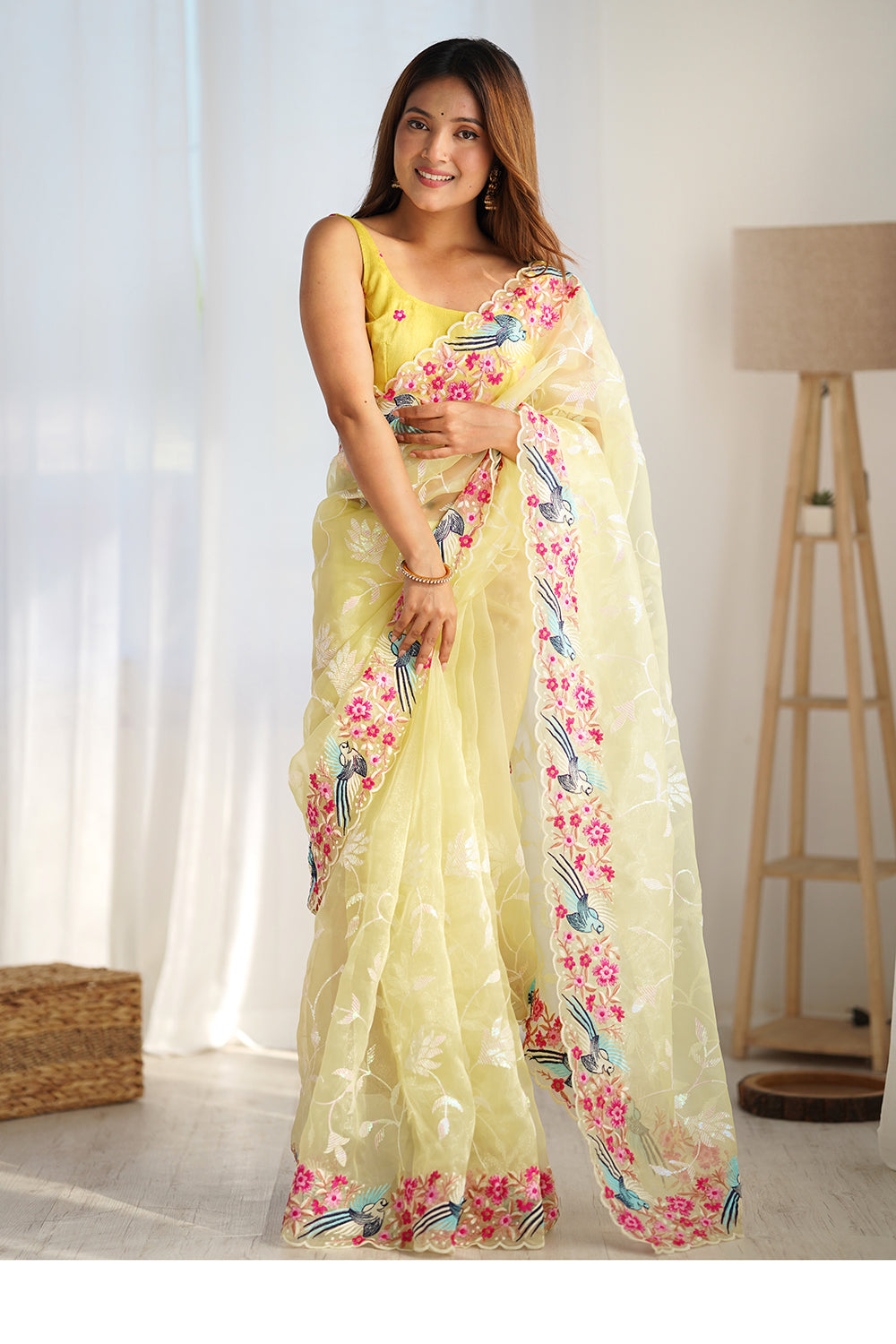 Urban Pallu Solid Organza Festive Saree
