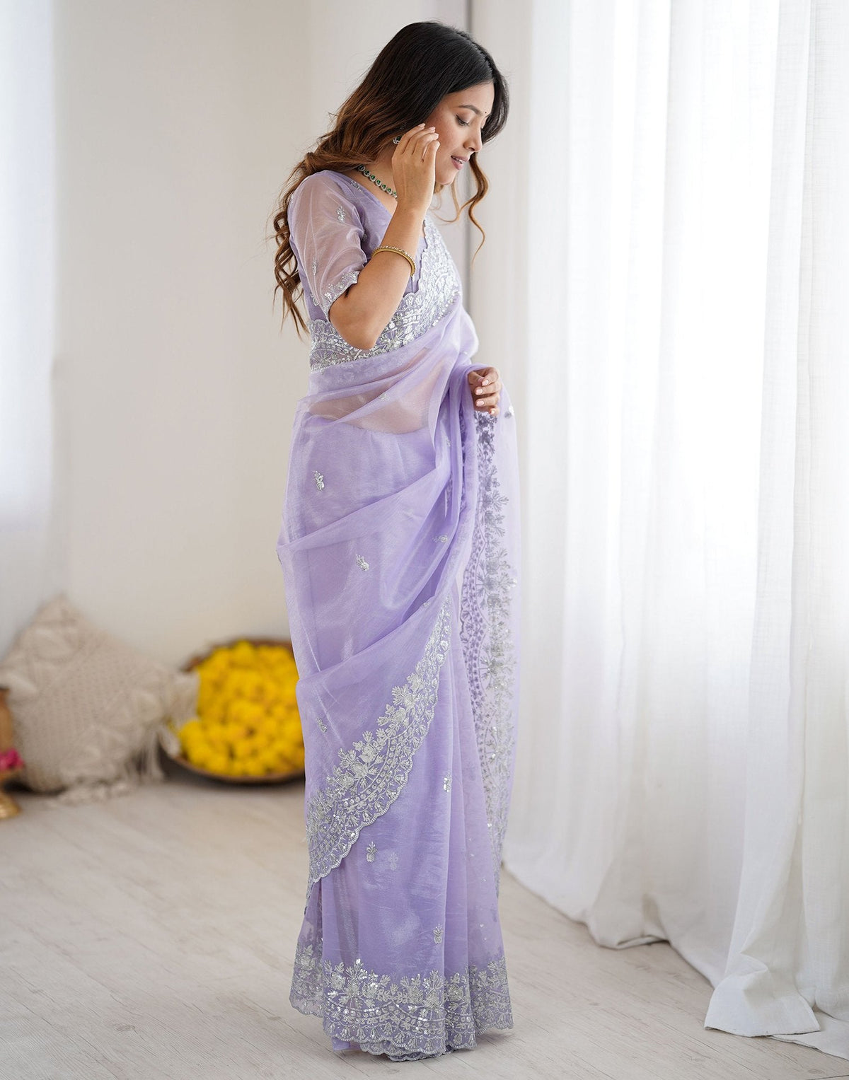 Urban Pallu Embroidered Organza Festive Saree