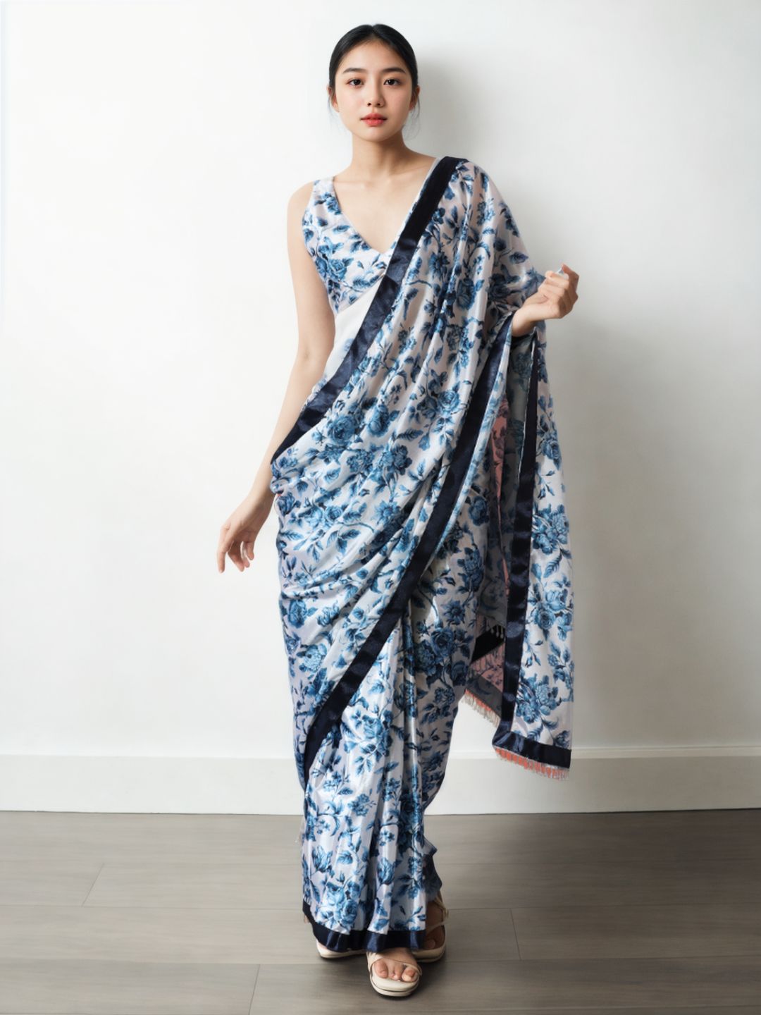Urban Pallu Woven Design Silk Blend Fusion Saree