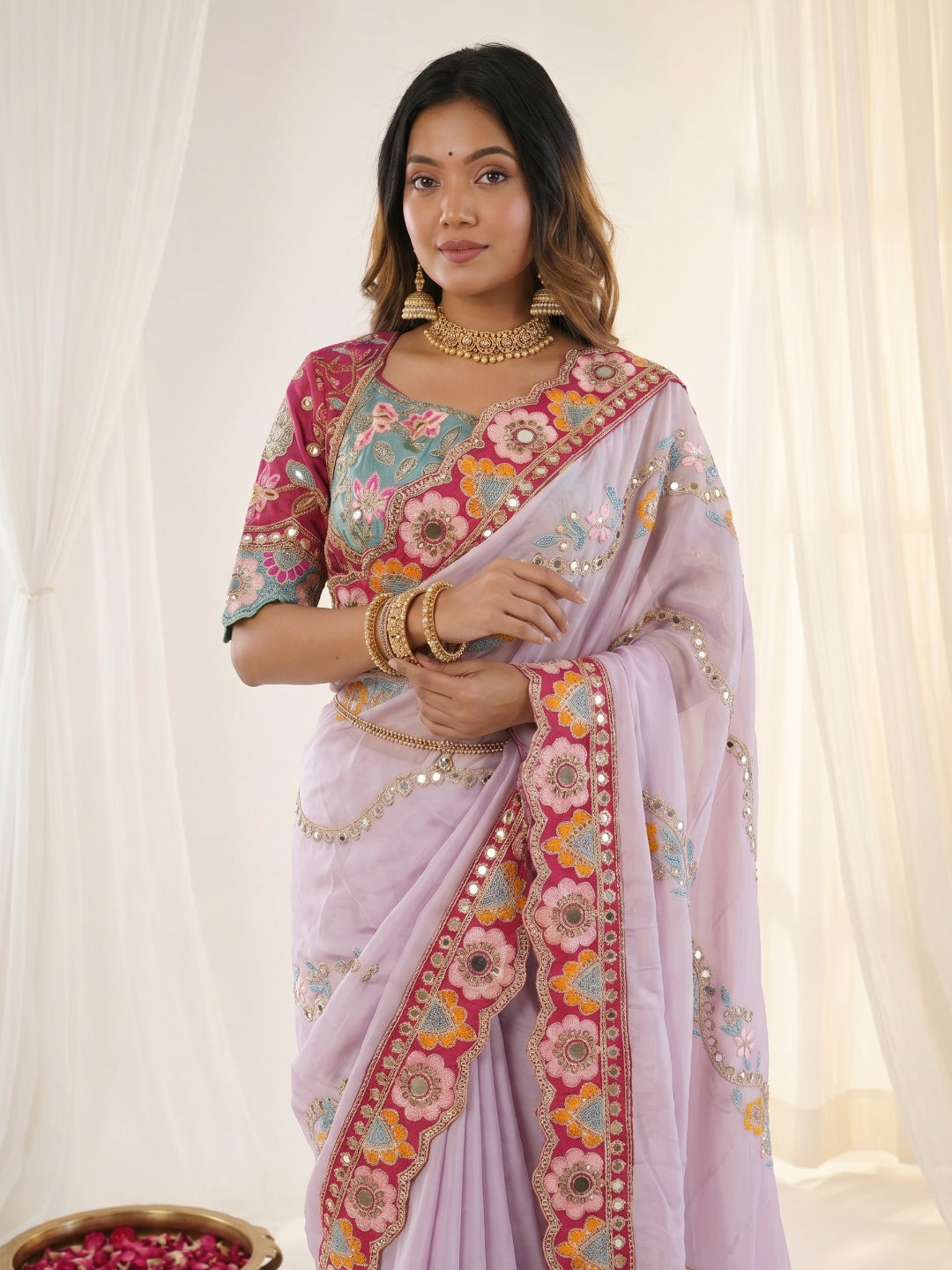 Urban Pallu Embroidered Silk Blend Festive Saree