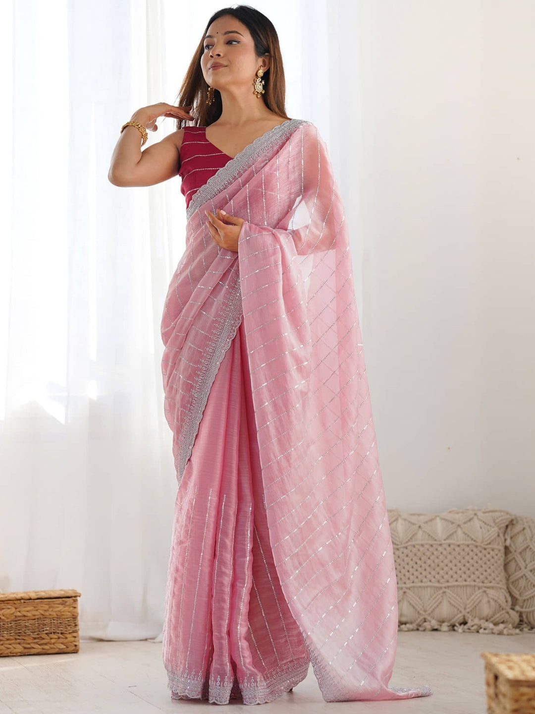 Urban Pallu Embroidered Pure Chiffon Festive Saree