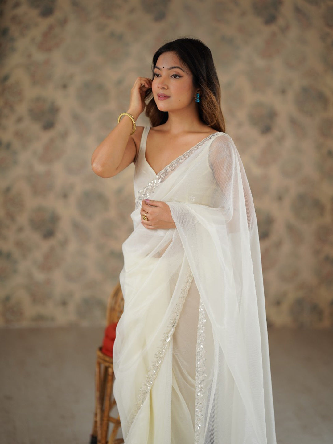 Urban Pallu Embellished Sequinned Net Heavy Work Saree