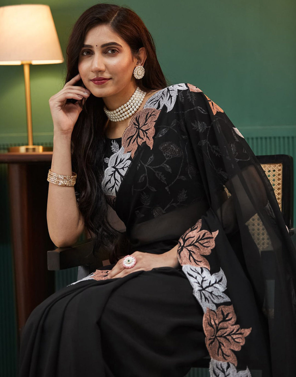 Urban Pallu Solid Poly Georgette Festive Saree