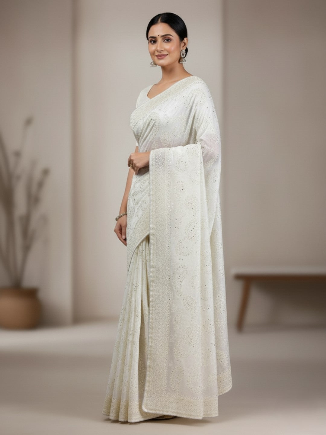 Urban Pallu Embroidered Silk Blend Festive Saree