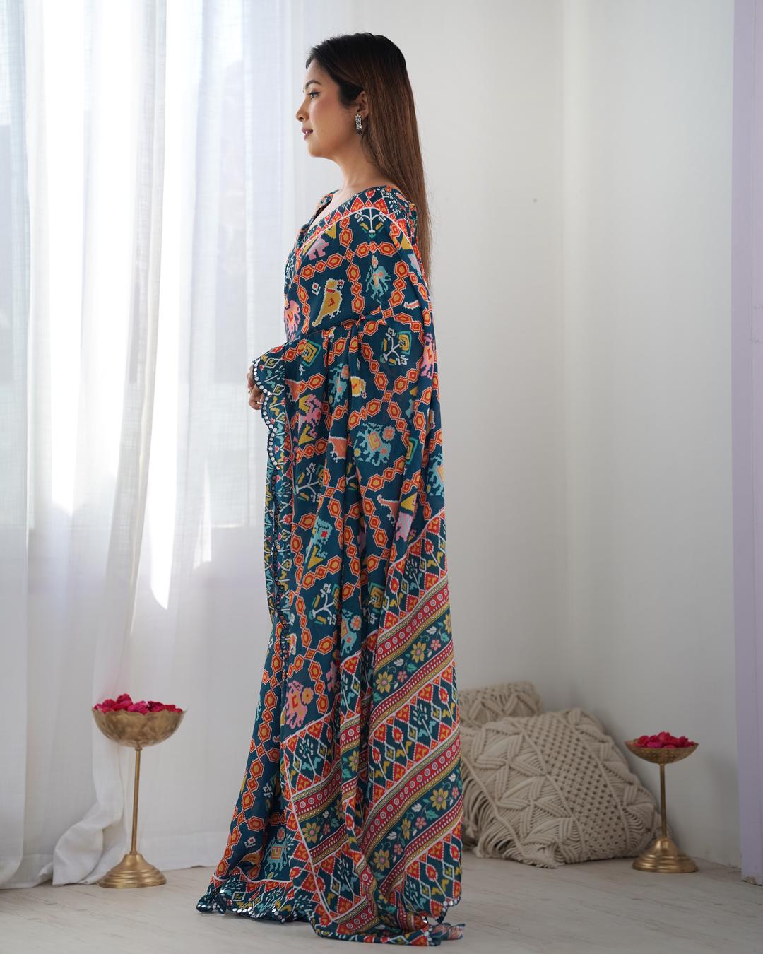 Urban Pallu Ethnic Motifs Mirror Work Silk Blend Saree