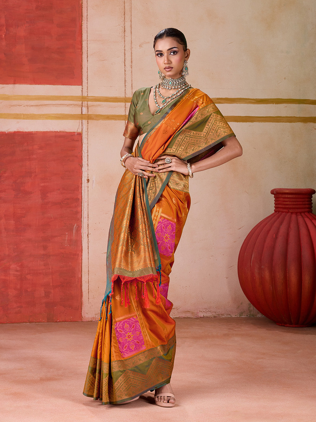 Urban Pallu Striped Silk Cotton Work Saree