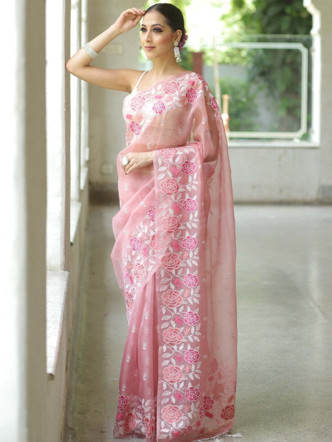 Urban Pallu Embroidered Organza Festive Saree