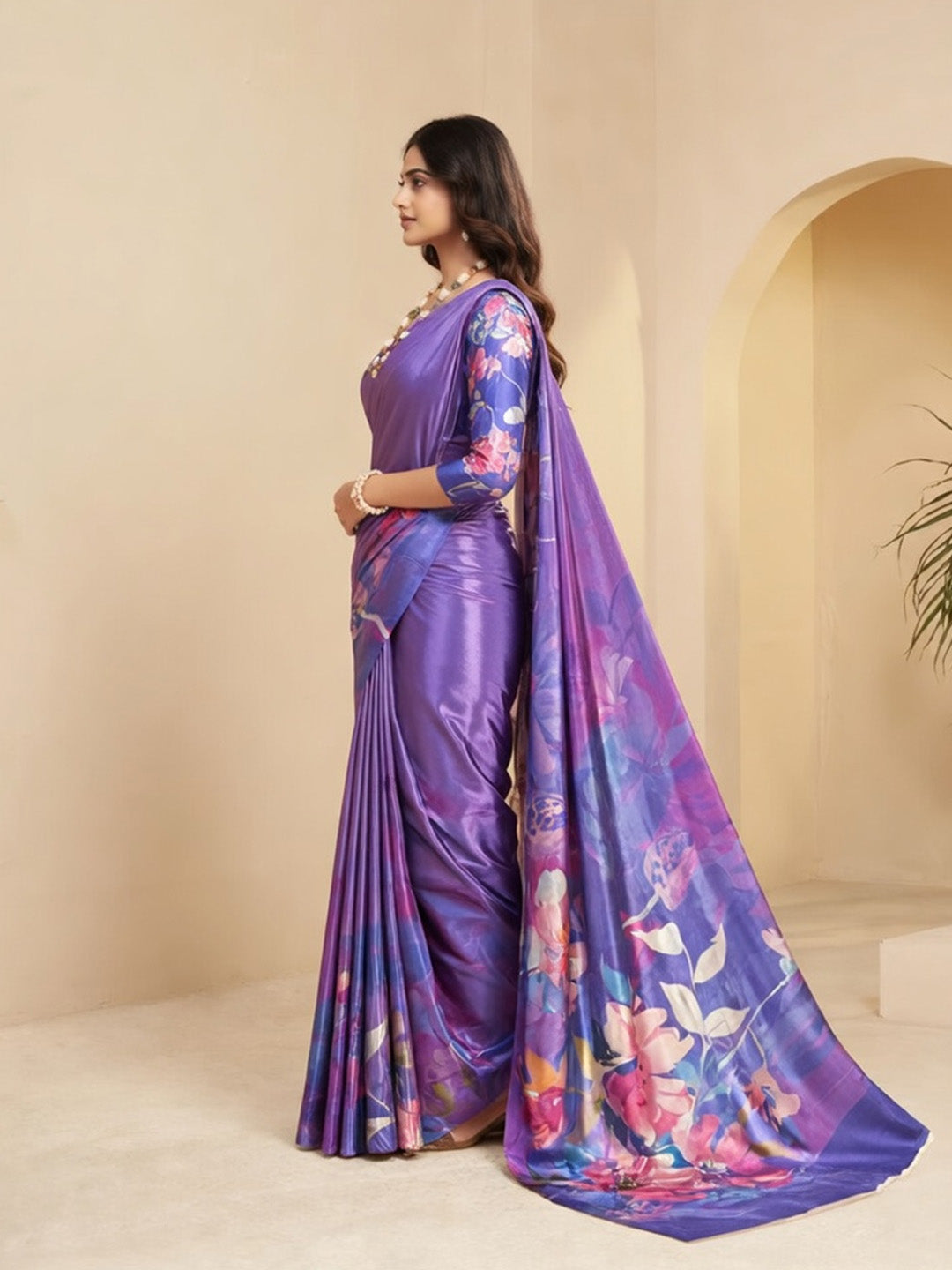 Urban Pallu Printed Satin Work Saree