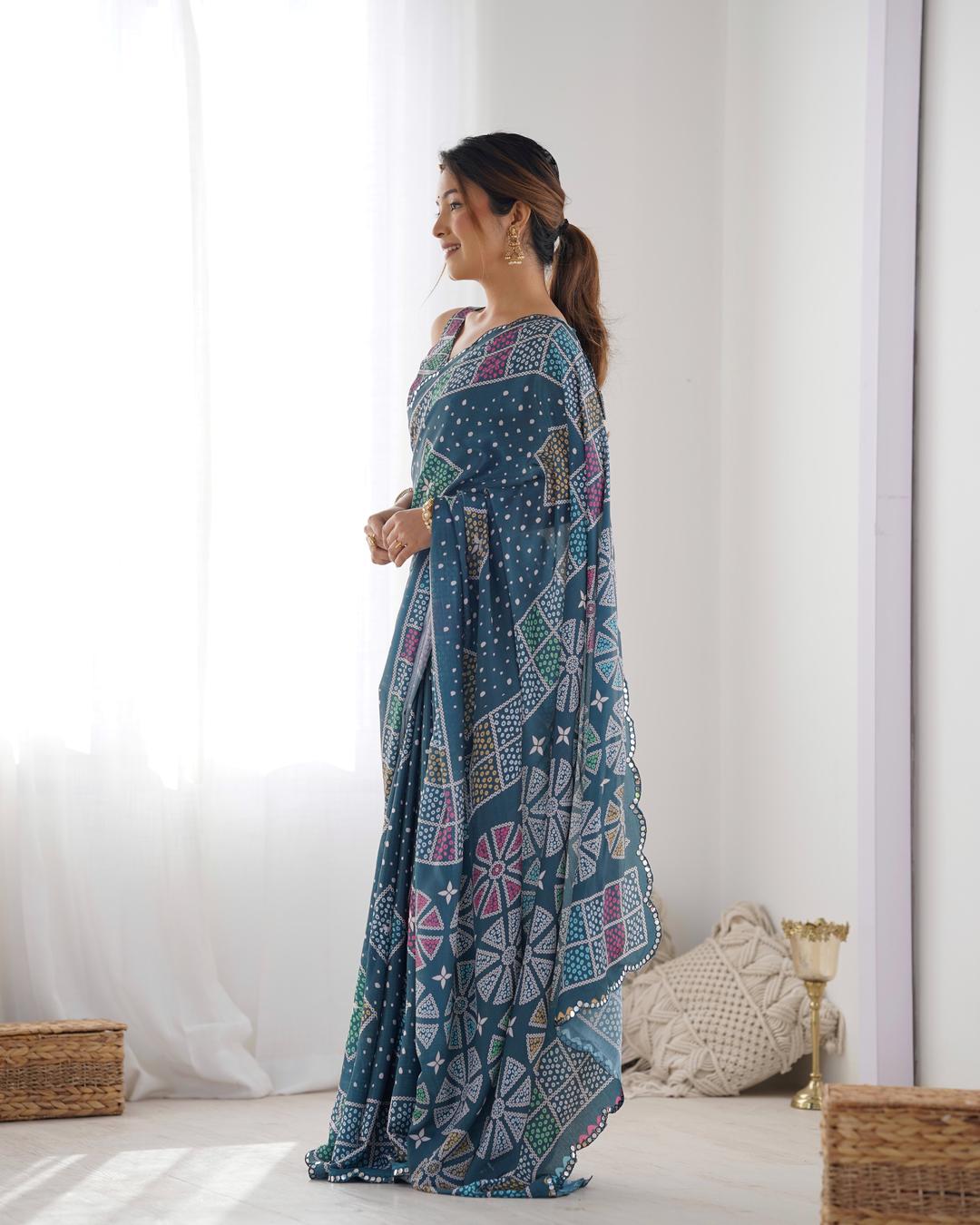 Urban Pallu Mirror Work Silk Blend Saree