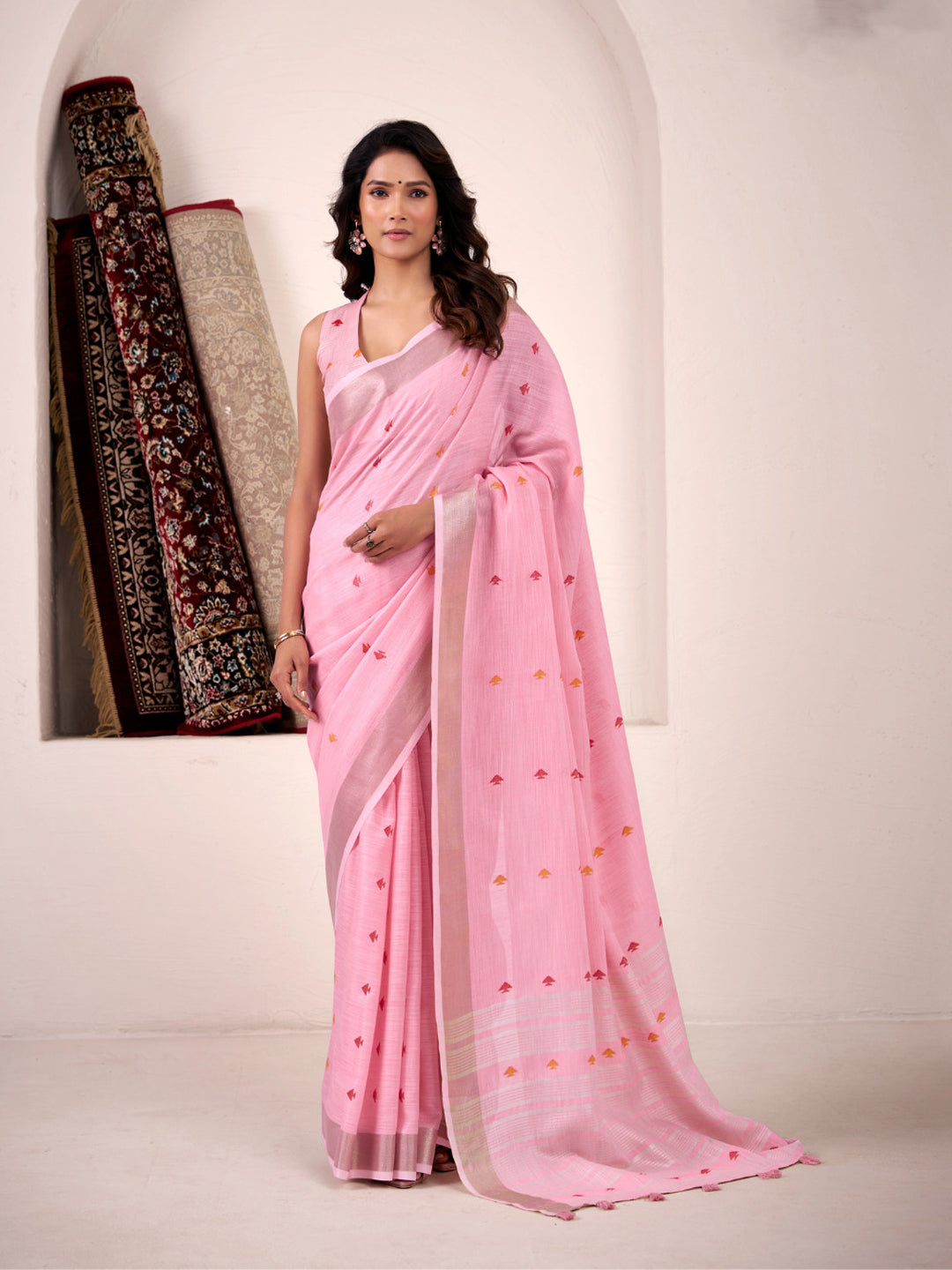 Urban Pallu Embroidered Cotton Blend Traditional Saree