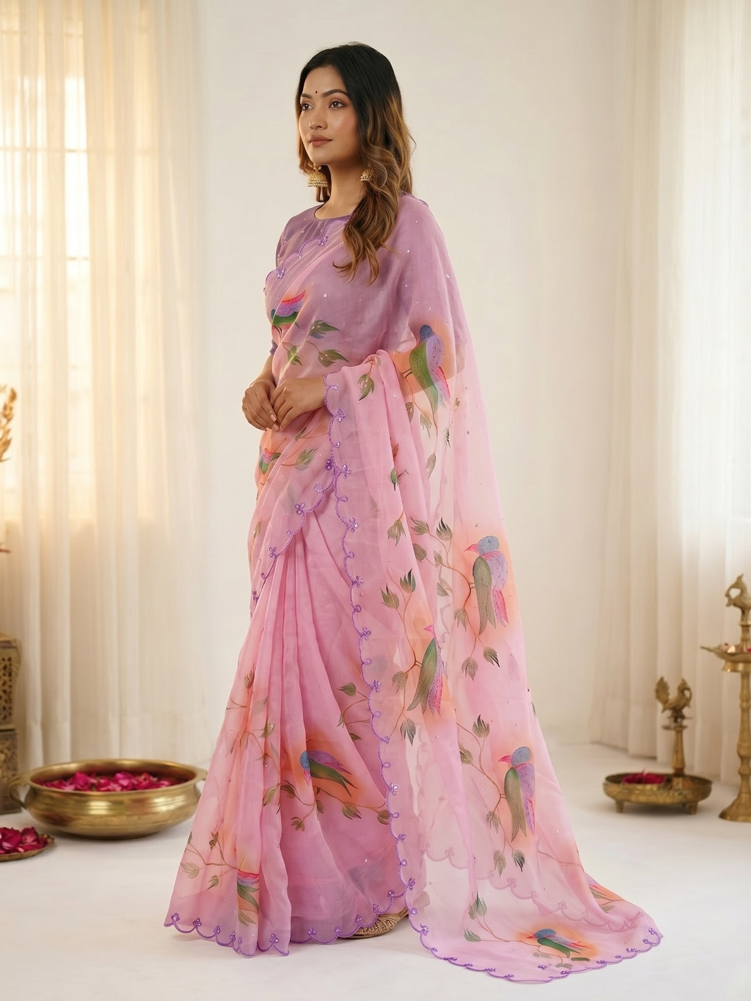 Urban Pallu Printed Organza Festive Saree