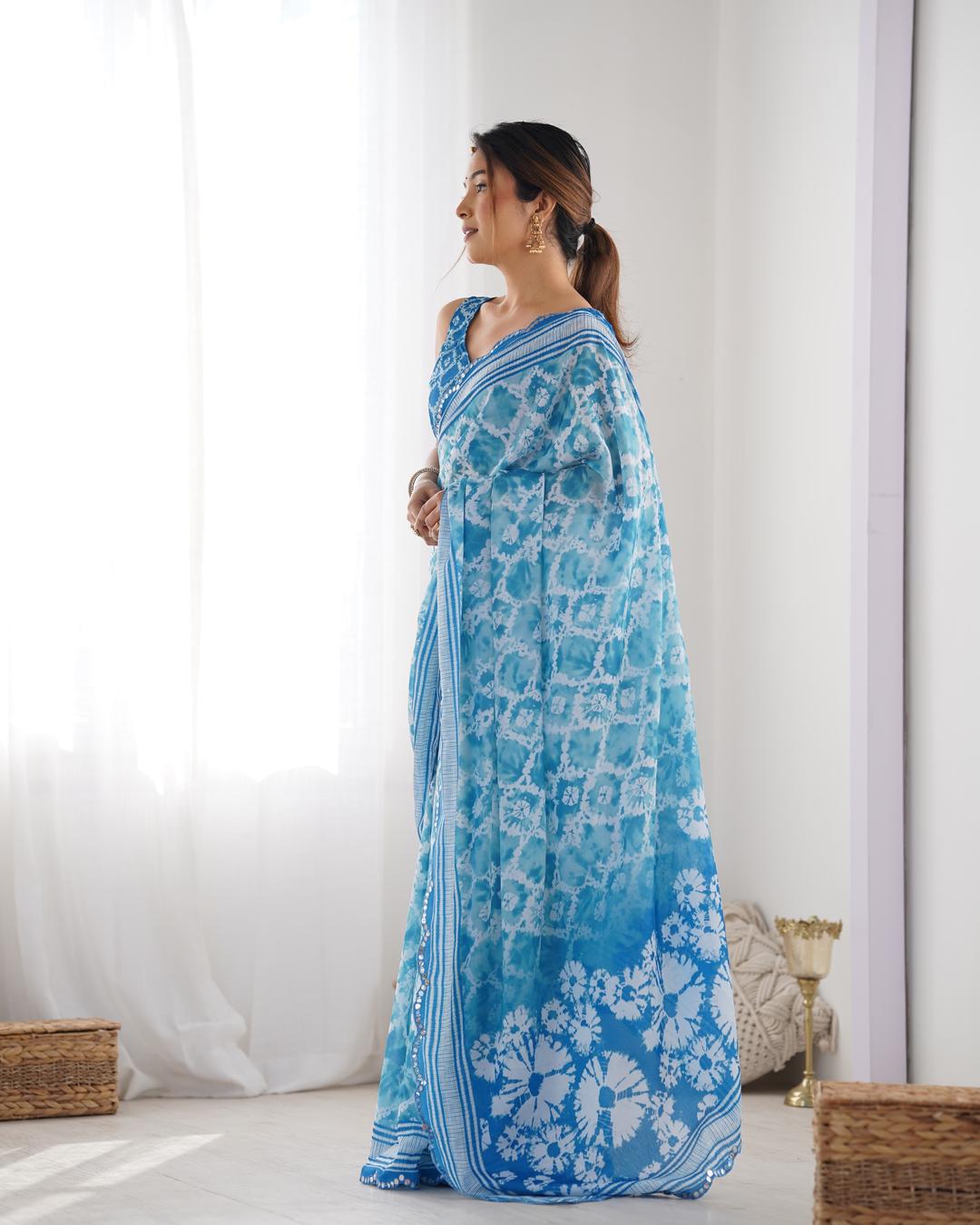Urban Pallu Tie and Dye Mirror Work Silk Blend Saree