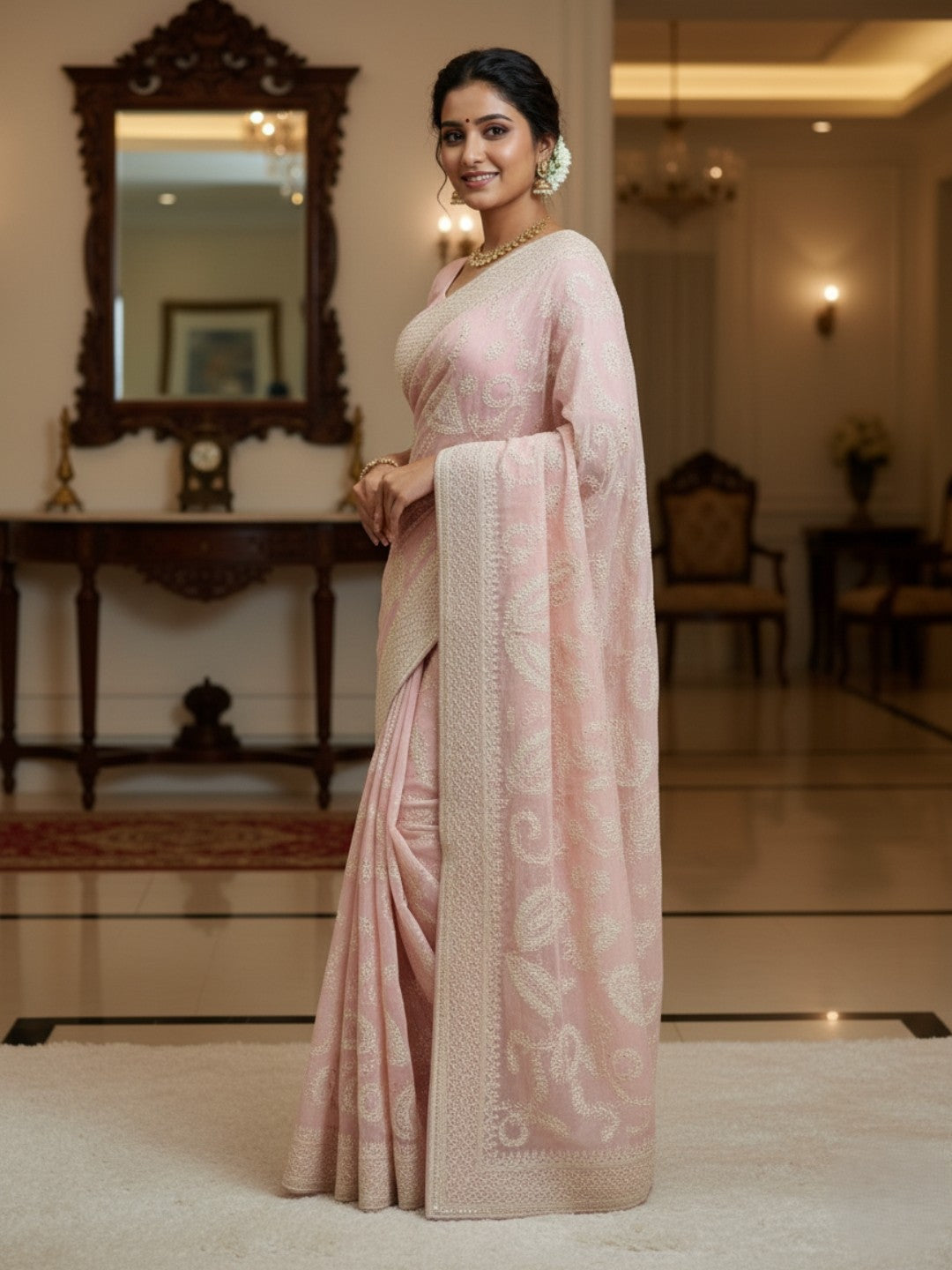 Urban Pallu Embroidered Silk Blend Festive Saree