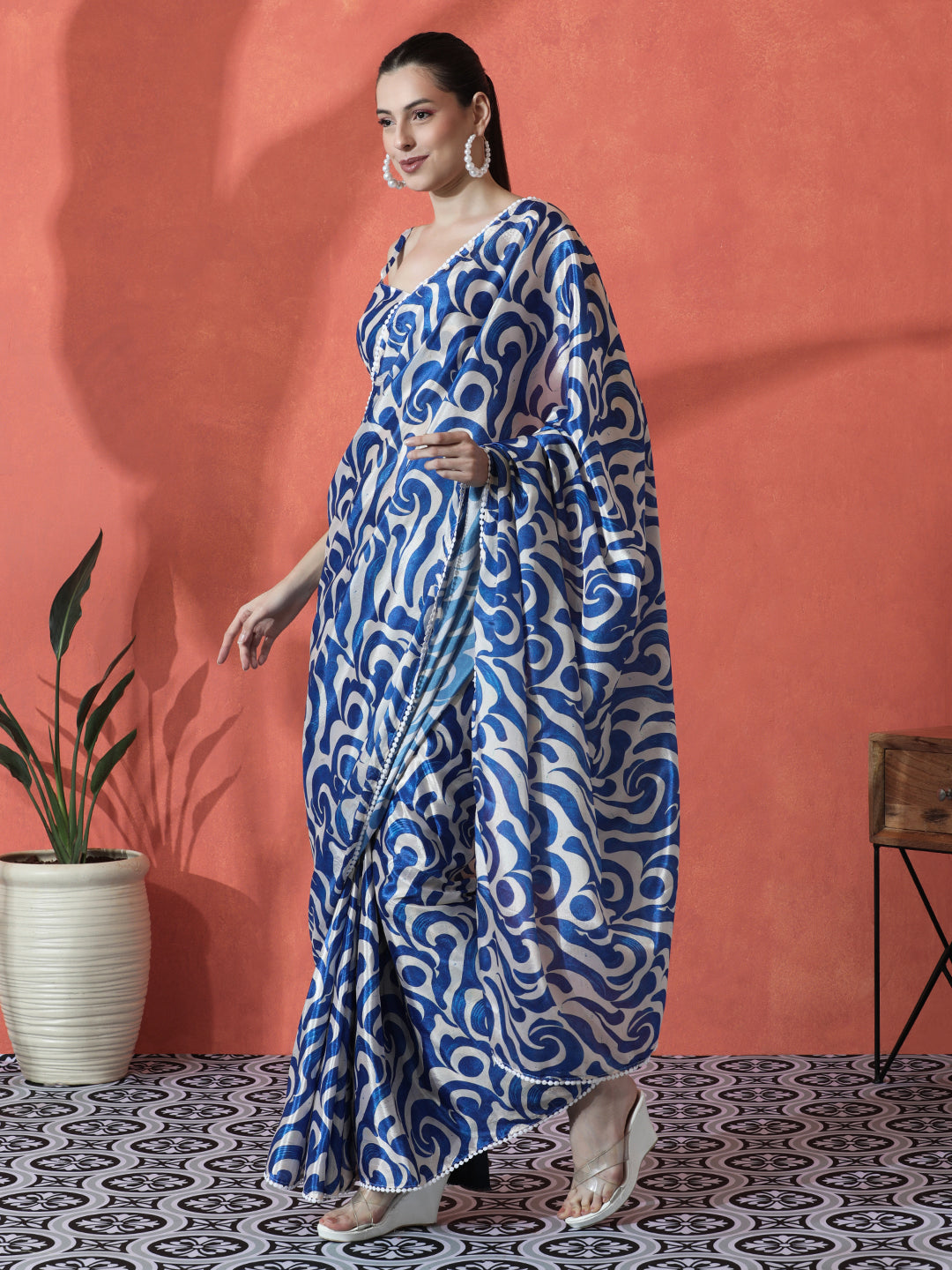 Urban Pallu Beads and Stones Silk Blend Designer Saree