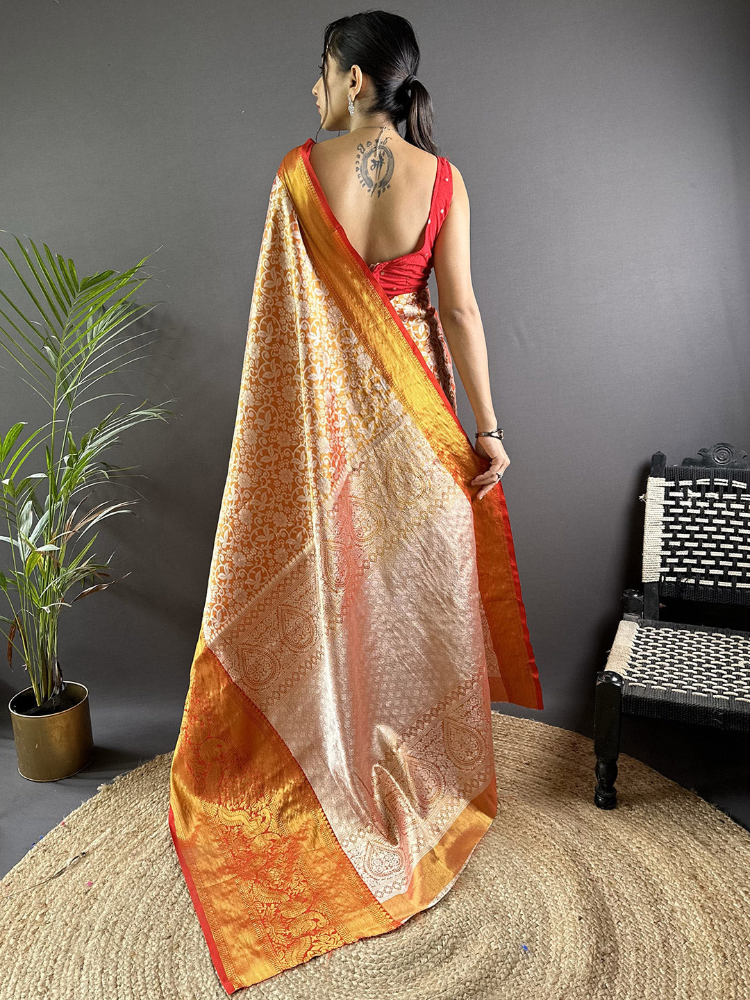 Urban Pallu Floral Sequinned Silk Blend Fusion Saree