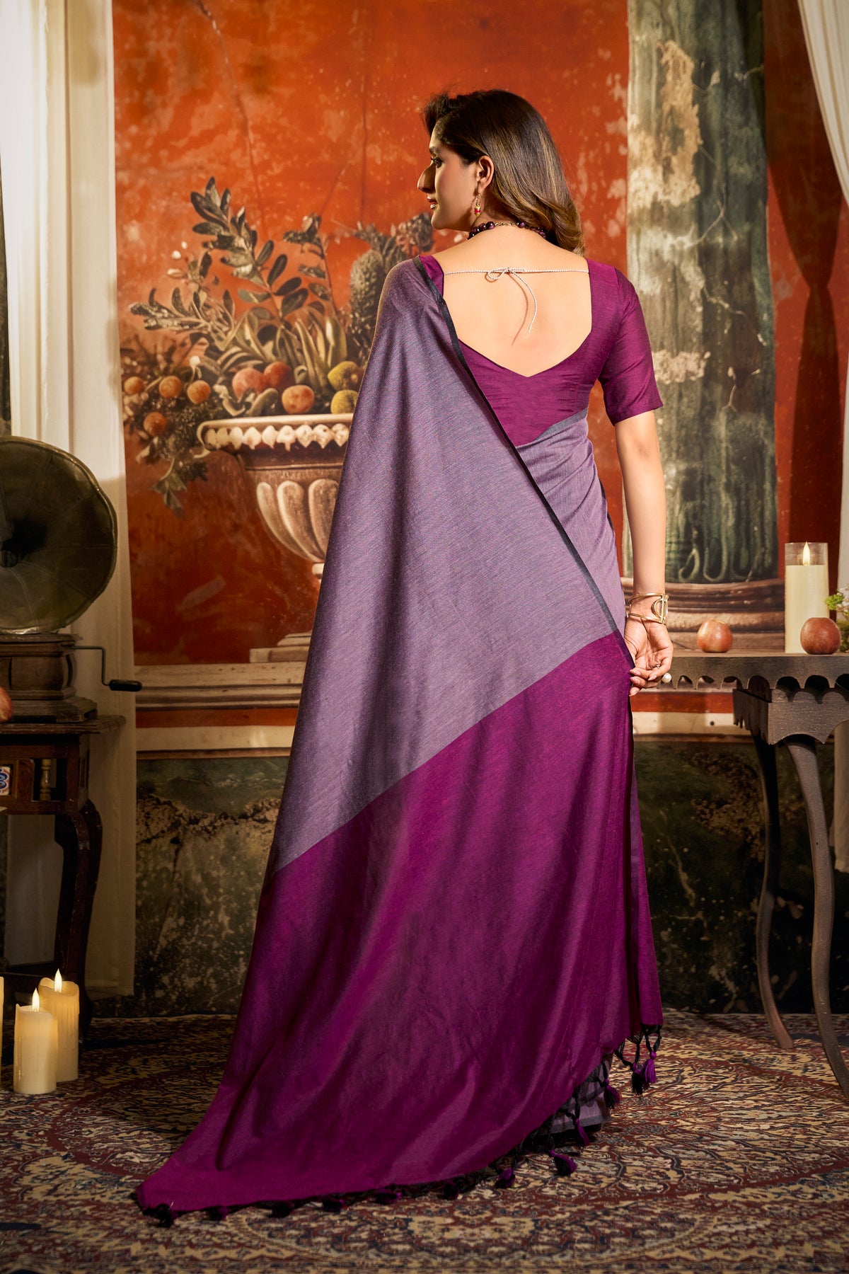 Urban Pallu Solid Cotton Blend Work Saree