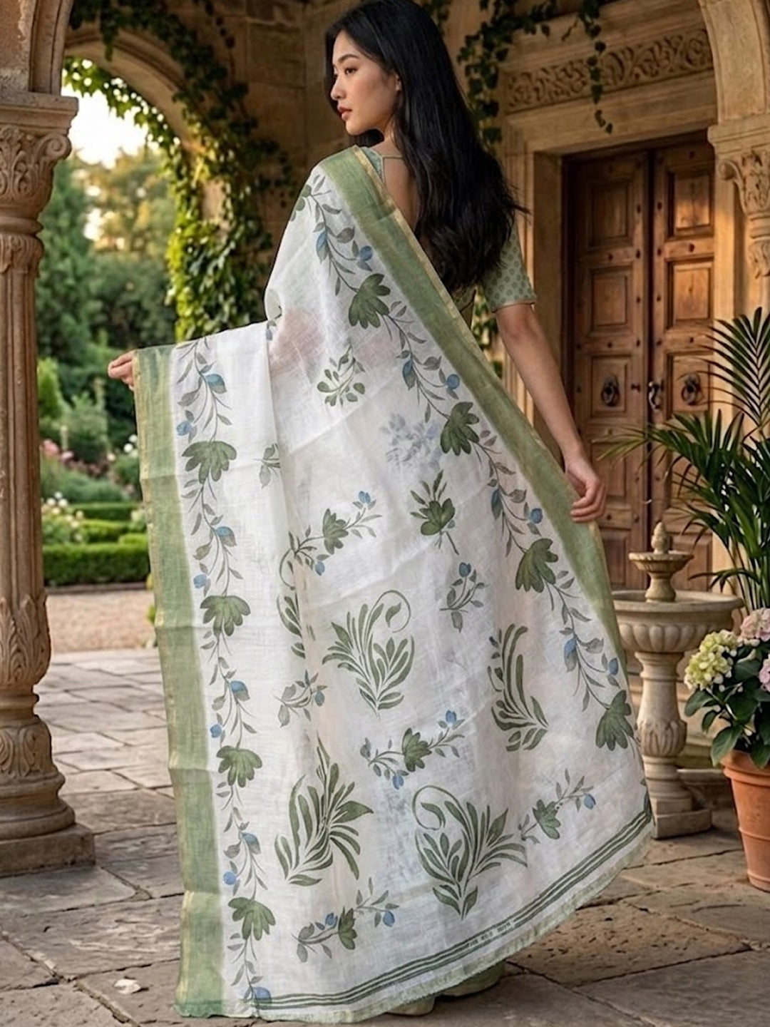 Urban Pallu Printed Cotton Blend Work Saree