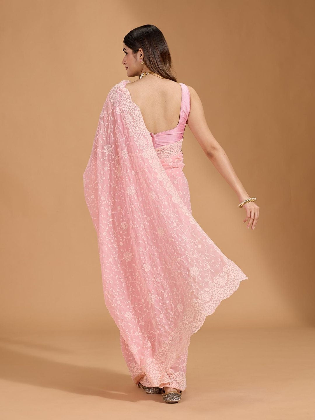 Urban Pallu Embroidered Pure Georgette Festive Saree