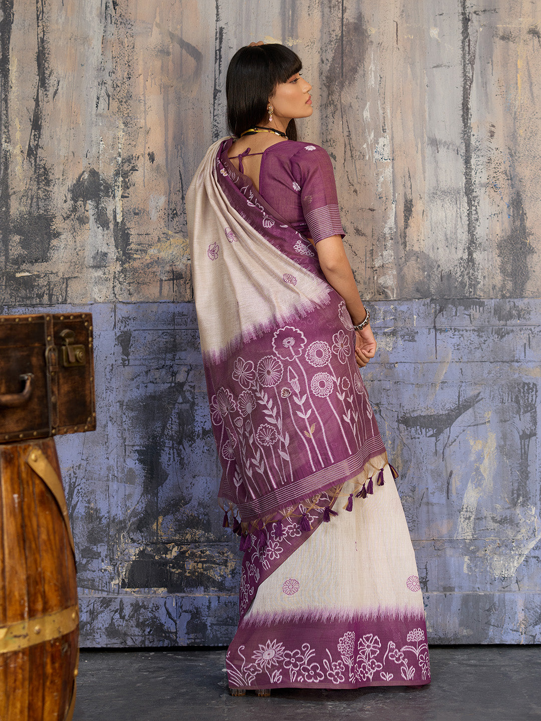 Urban Pallu Solid Silk Cotton Work Saree