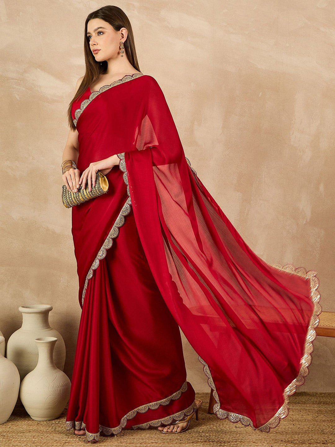 Urban Pallu Embellished Sequinned Poly Georgette Heavy Work Saree