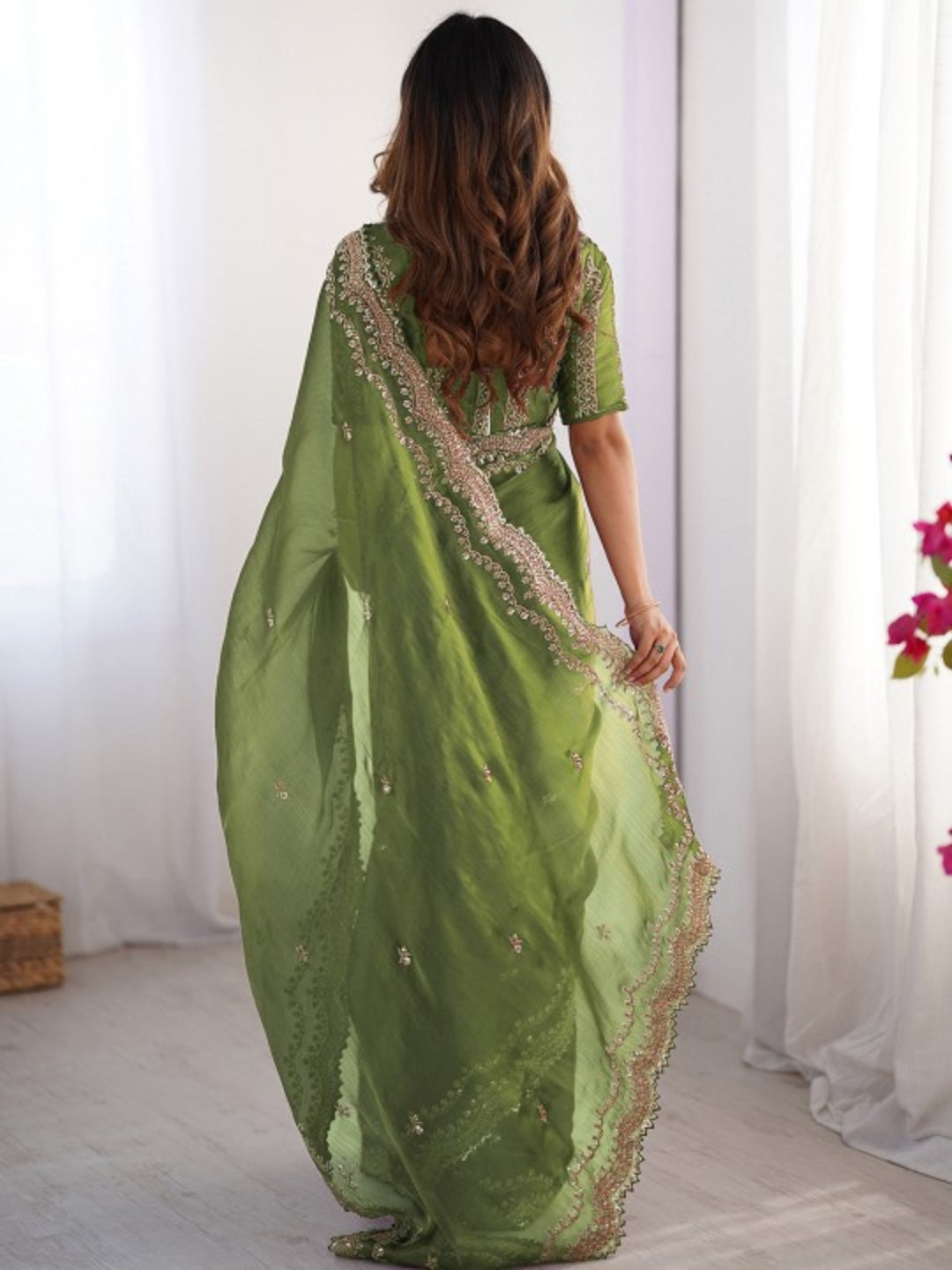 Urban Pallu Embroidered Organza Festive Saree
