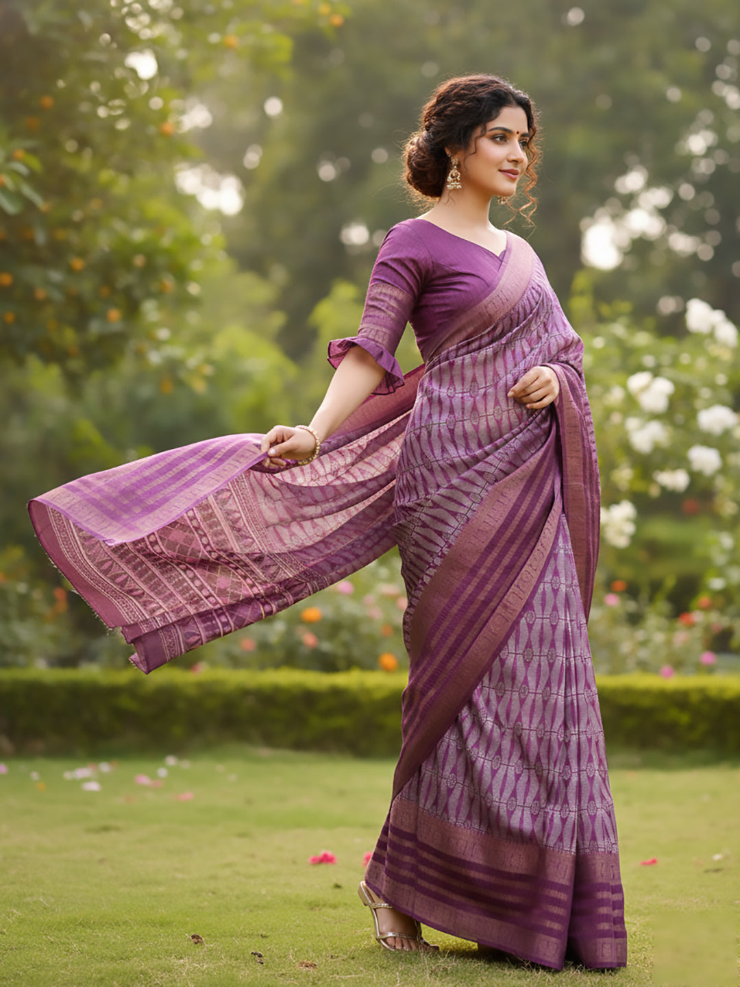 Urban Pallu Floral Sequinned Silk Blend Fusion Saree