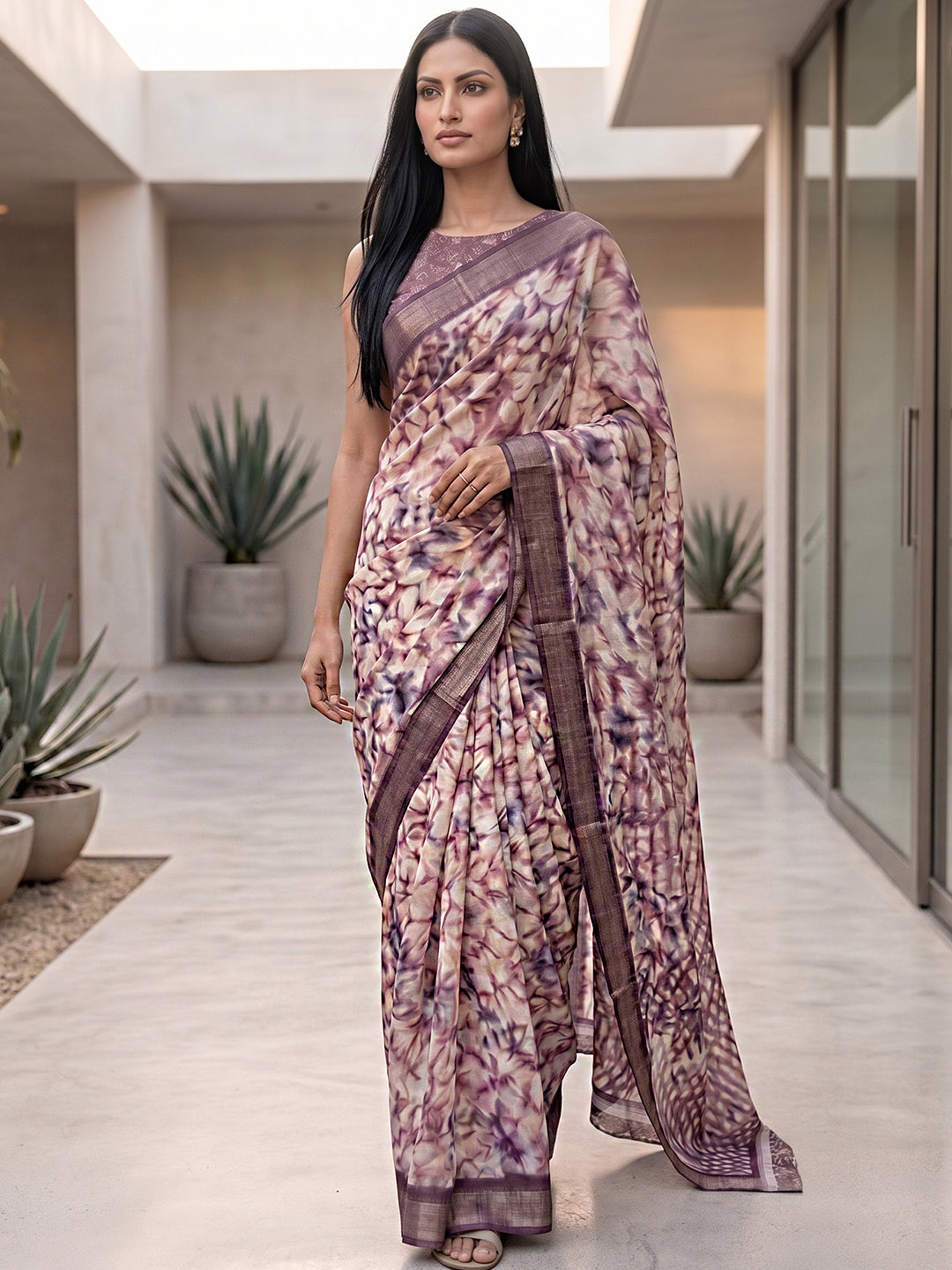 Urban Pallu Solid Cotton Blend Festive Saree