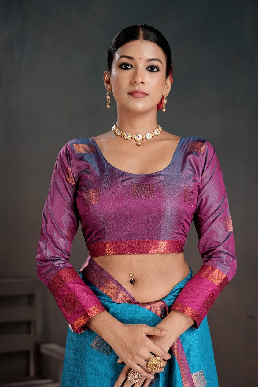 Urban Pallu Floral Sequinned Silk Blend Fusion Saree