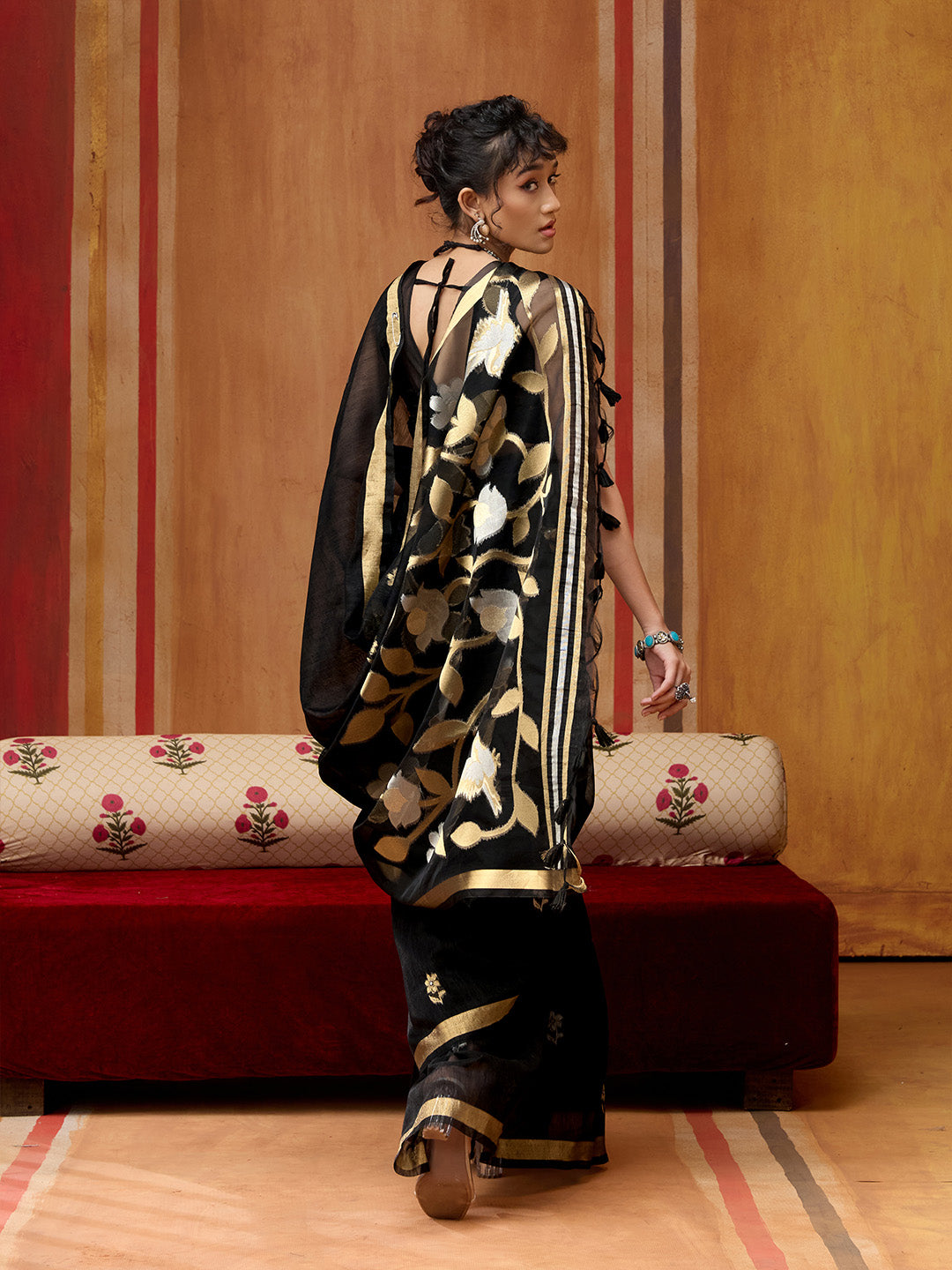 Urban Pallu Striped Silk Cotton Work Saree